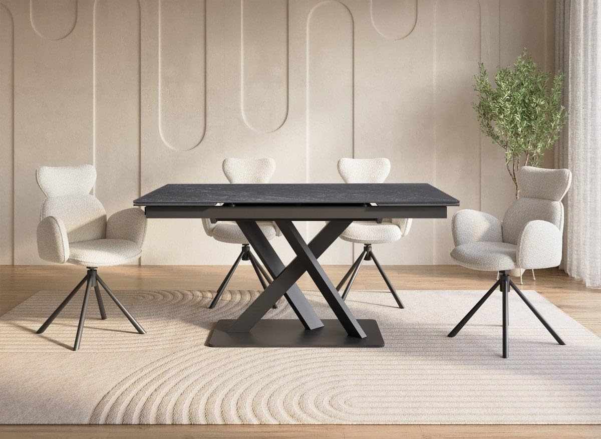 Table à manger extensible en céramique noire 6-10 personnes ELEGANCE