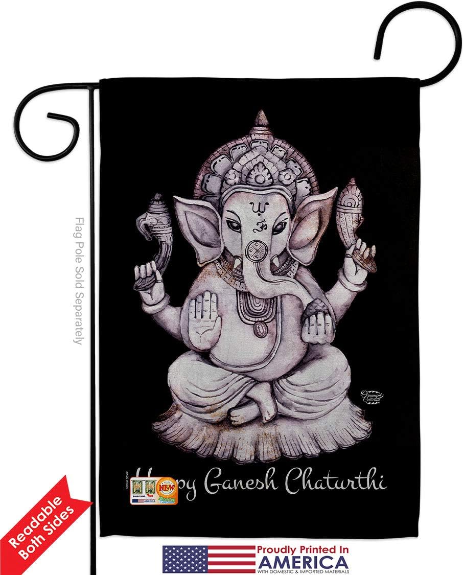 Ganesh Chaturthi Garden Flag Set Wall Holder Religious Vinayaka Chaturti Hindu Festival Chavathi Chouthi Ganeshotsav Small Decorative Gift Yard House Banner Double-Sided Made In USA 13 X 18.5