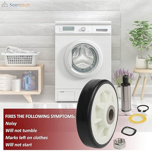 Miniatura 4 de Seentech 303373K Rodillo de tambor con eje de Seentech - Ajuste exacto para secadoras de ropa May-Tag Whirlpool - Sustituye a 312948, 303373,
