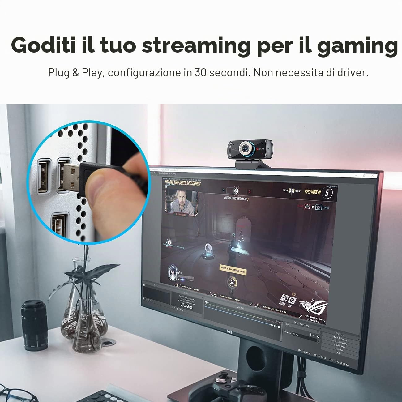 Angetube Webcam HD 1080P con microfono, USB PC Streaming Web Camera Widescreen per Videochiamate e Registrazione Supporta Skype, OBS, Xbox, XSplit, Facebook, Youtube Compatibile per Mac, IOS, Windows
