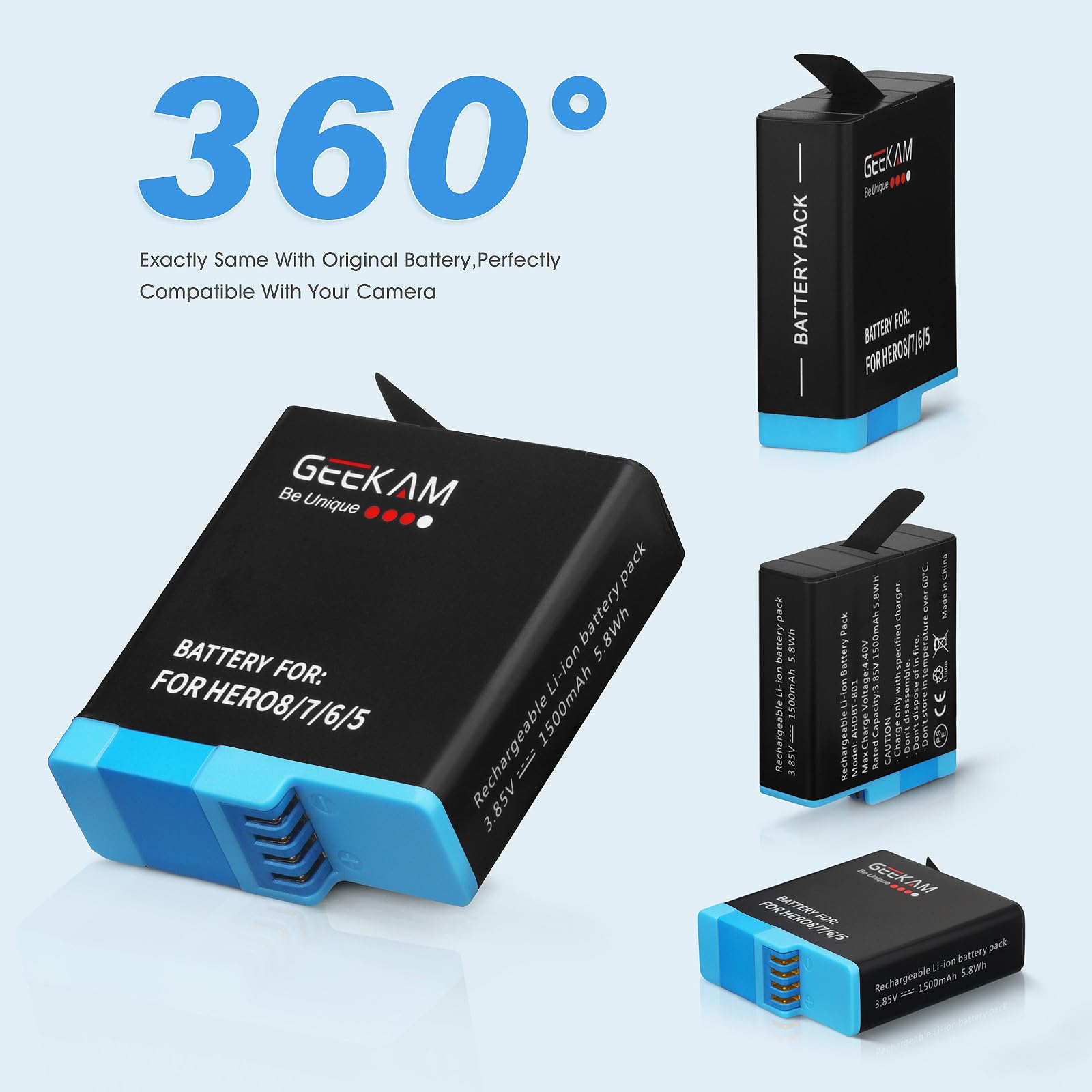 2 baterías recargables compatibles con Hero 5 6 7 8