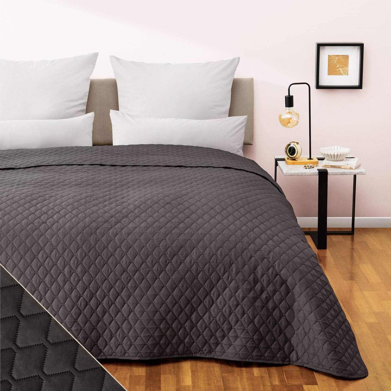 Blumtal Tagesdecke 220x240 cm - Oeko-TEX zertifizierter Bettüberwurf 220x240 cm - als Tagesdecke 140x200 / 160x200 - Überwurf Sofa - Anthrazit