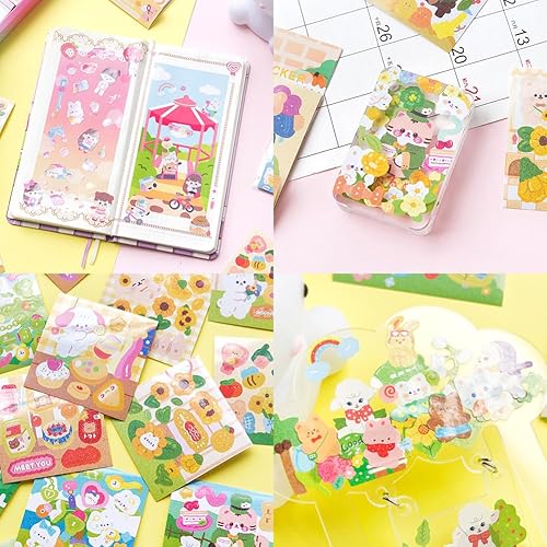 Miniatura 6 de Kawaii - Calcomanías de diario para niñas 100 hojas de dibujos animados transparentes para mascotas suministros de recorte calcomanías para