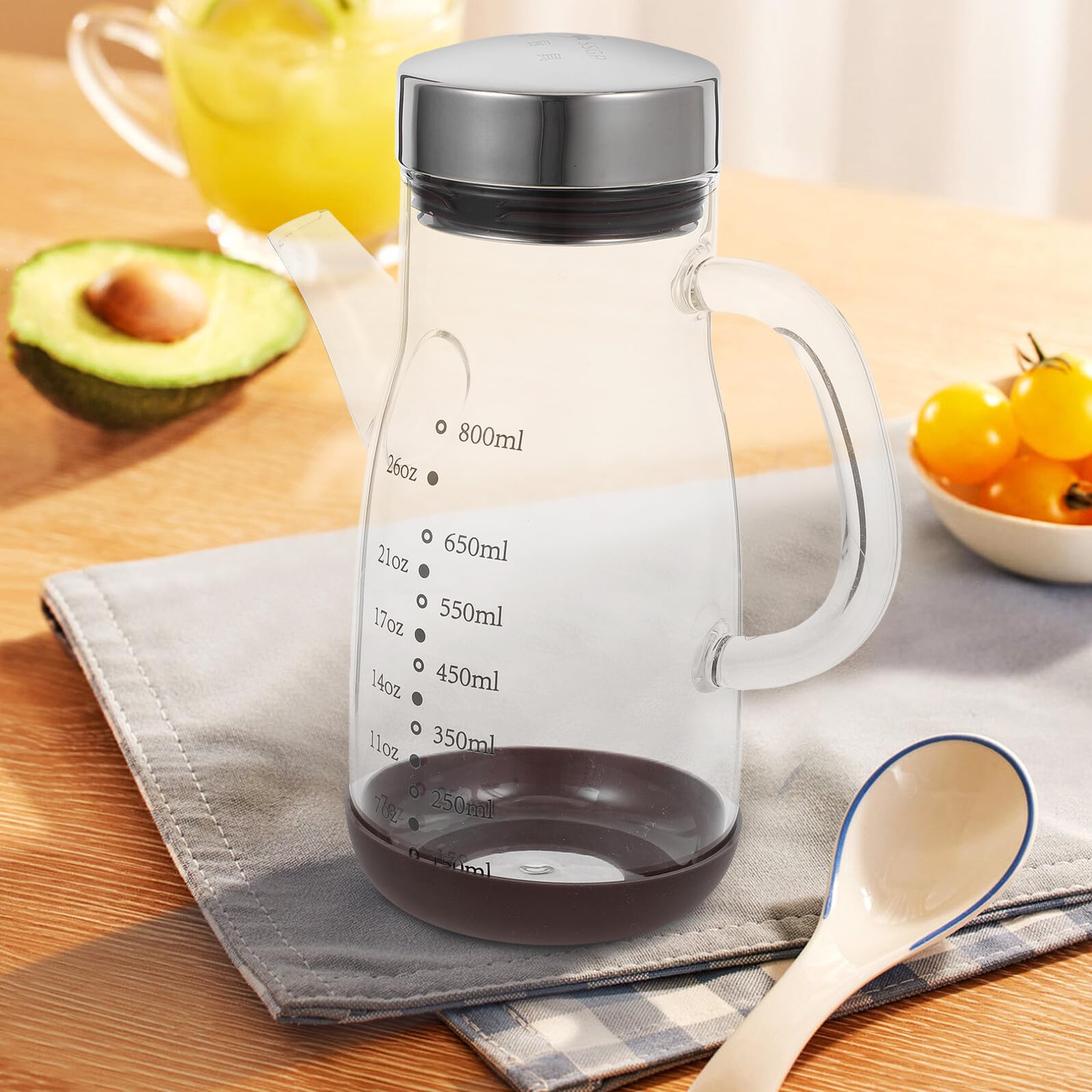 Ipetboom Oliera in Vetro Grande Capacità Funzione Multipla, 1 Pz | Acciaio Inox e Silicone, Vetro Alto Borosilicato, Design Anti-perdita, per Olio e Aceto