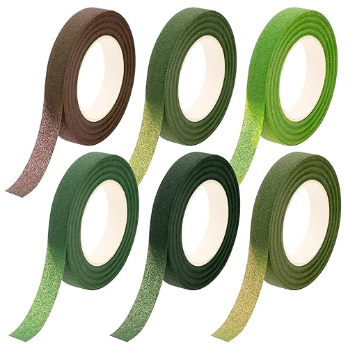 Giantree 6 rollos de cinta adhesiva de flora, 0.472 pulgadas, color verde, crepe de floristería autoadhesiva, cinta autoadhesiva para arreglos
