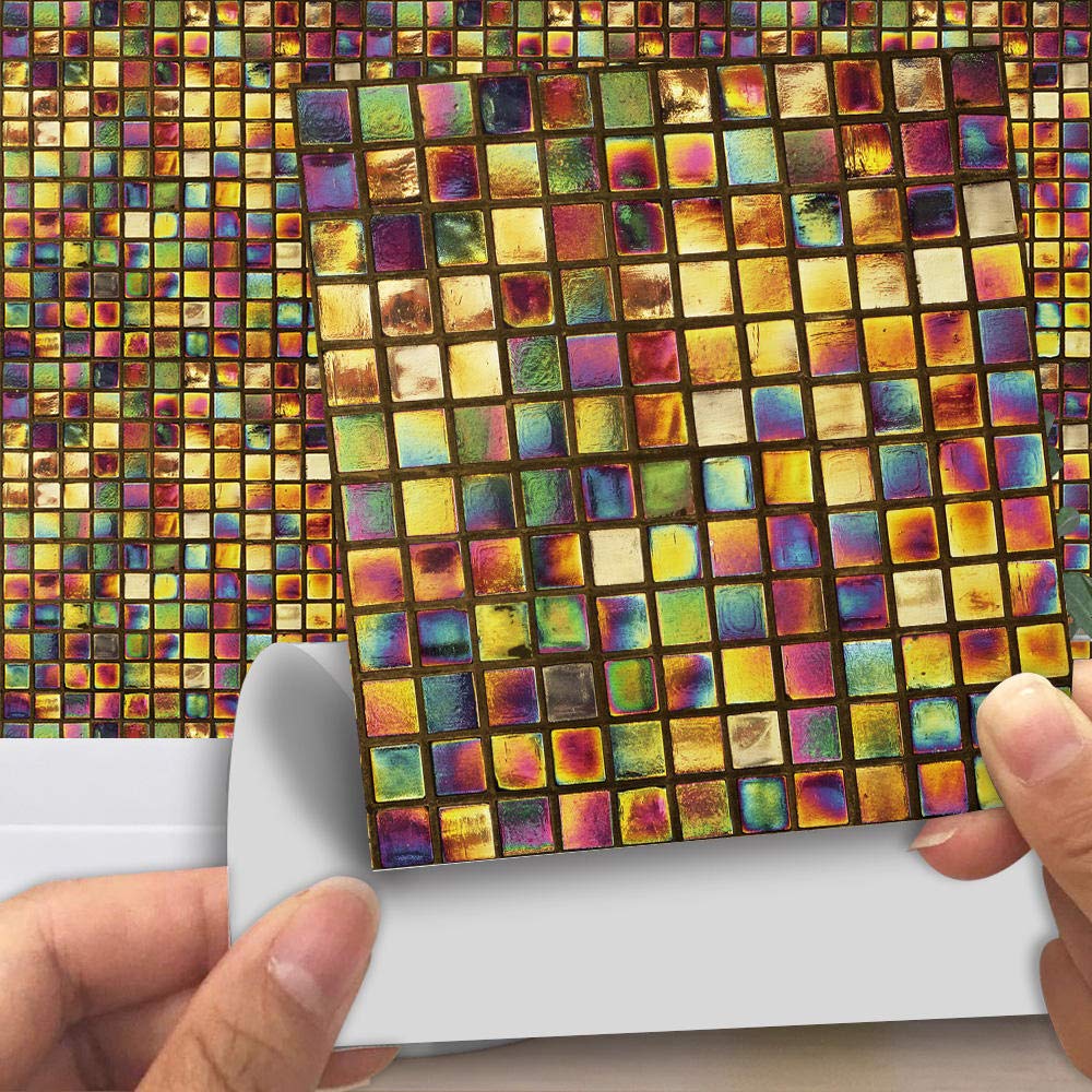Carrelage de sol autocollant 3D doré imperméable pour décoration murale