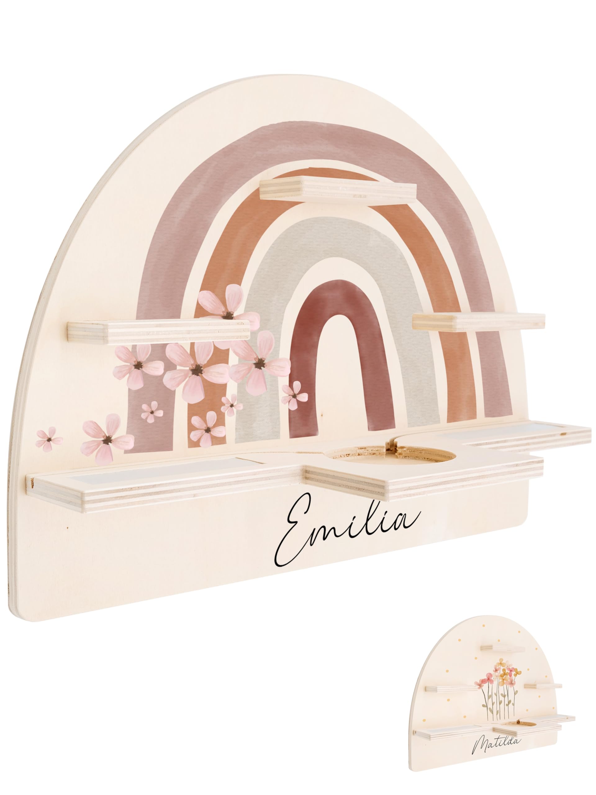 Bärenfreunde personalisiertes Tonie Regal für Kinderzimmer - Magnetisches Toniebox Regal für Toniebox1 & 2 Plus Figuren mit abgerundeten Ecken & Kanten (Regenbogen Blumen)