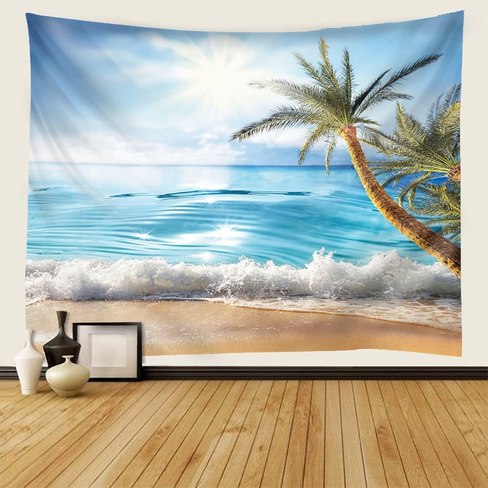 Skcess Tapisserie 260x240cm, Polyester Wandteppich Natur Hellblau Grün Küstenlandschaft