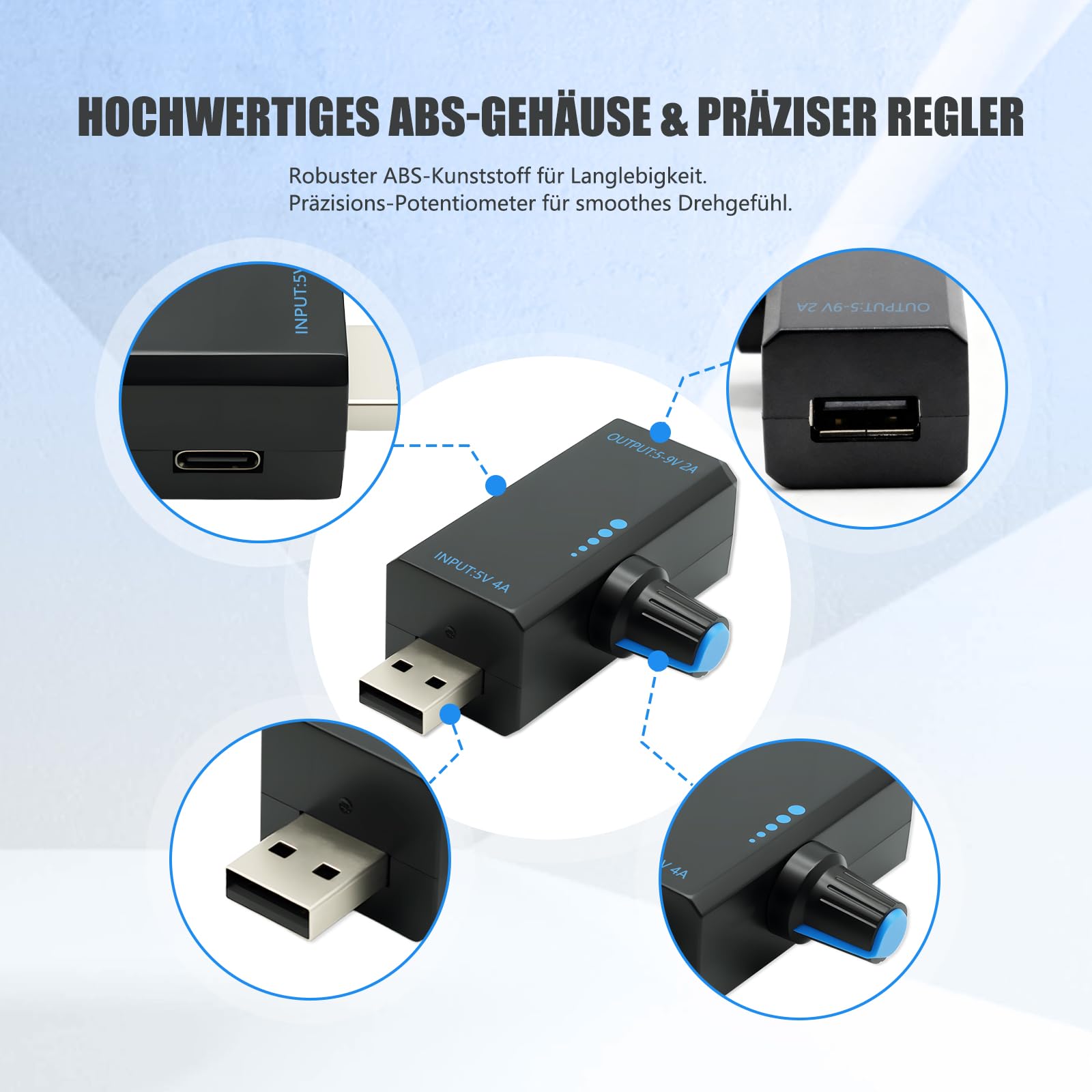 PWM Regolatore di velocità 18 W con porta USB – Controller ventola professionale con controllo della ventola PWM e velocità della ventola USB continua, DC5 V 4 A, alloggiamento ABS e tipo C per