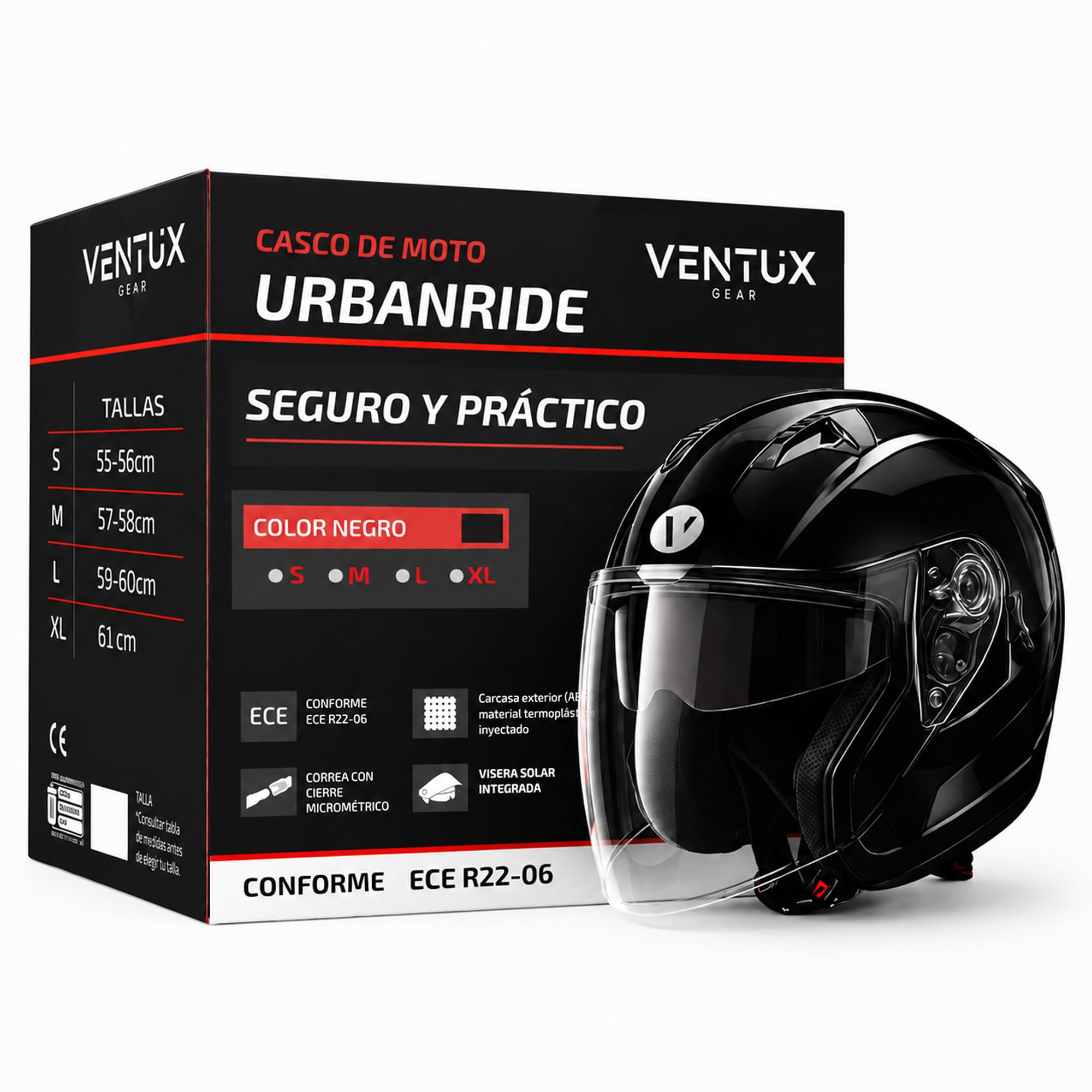 Casco Moto Jet Visera Parasol – Homologación ECE 2206 | Antirayaos Cierre Micrométrico
