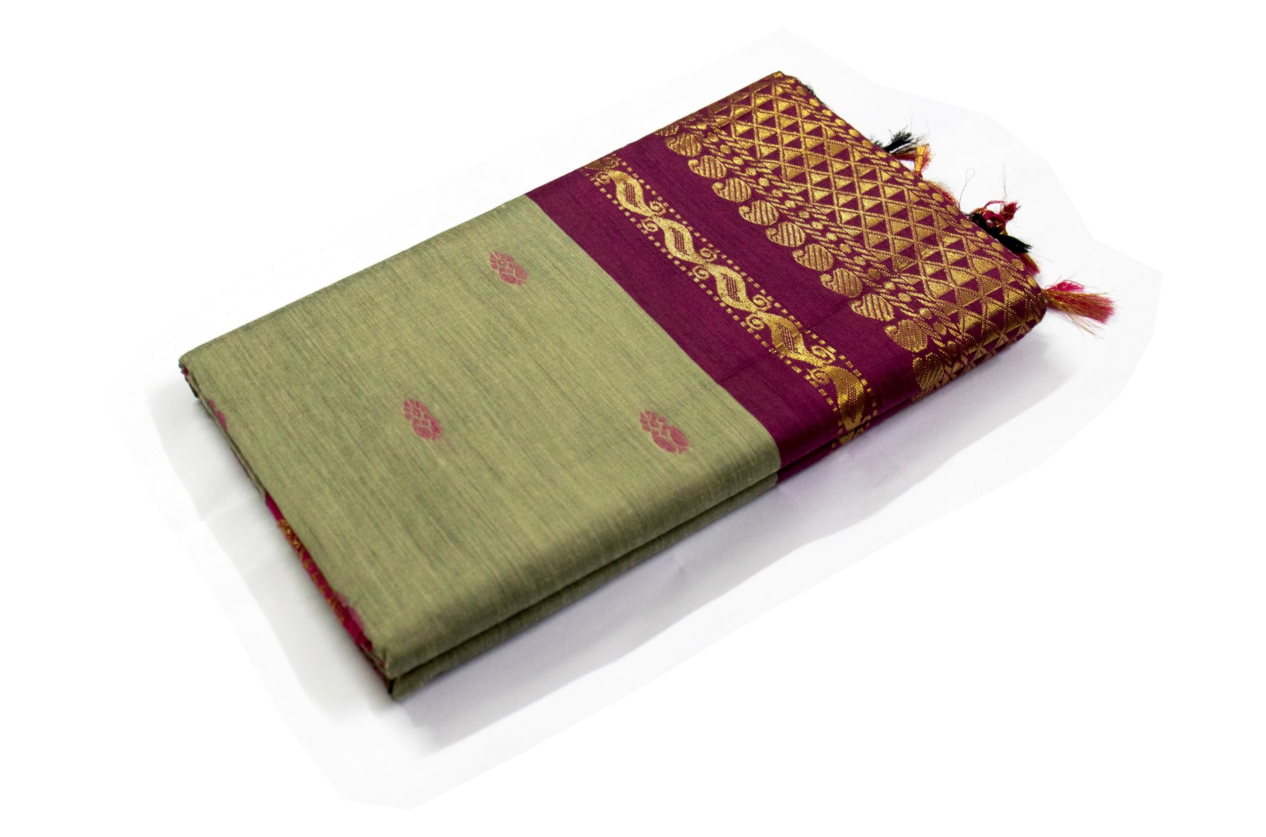Traditional Gadwal silk sari with golden work on purple border over a beige body saree I-picture-43