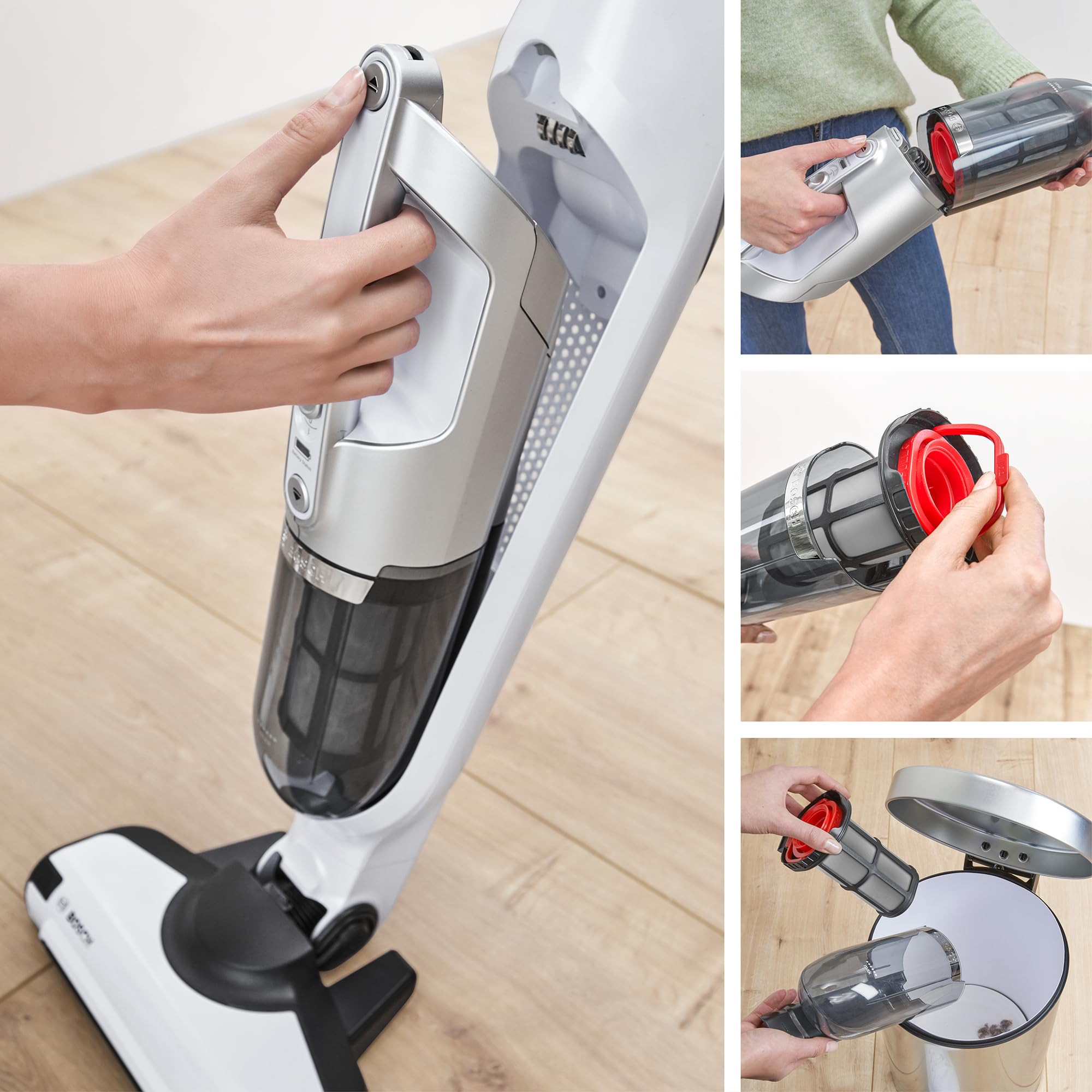 Bosch, Flexxo Gen2 Serie 4, 28 Vmax, 2w1, bezprzewodowy, bezworkowy, odkurzacz ręczny i pionowy, zintegrowane akcesoria, polar white metallic, BBH3ALL28