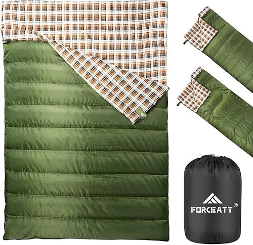 Forceatt Double Sleeping Bag,Lightweight Sleeping Bags for 2 Person Use in 3 Seasons, Water-Repellent Backpacking Sleeping Bag Great for Indoor,