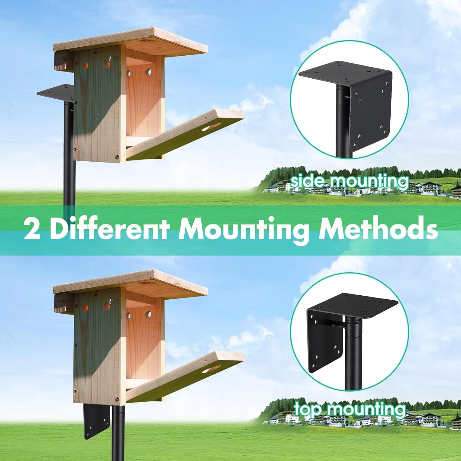 Kit de support de perche pour mangeoire à oiseaux, réglable, 193 cm, support universel avec 5 dents, pour jardin, extérieur, cour, noir