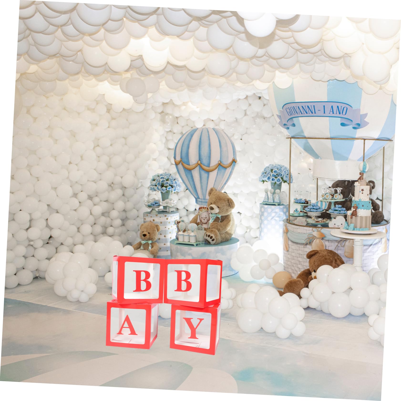 4 Stück Rote Ballonboxen aus Papier und Pvc für Babyparty