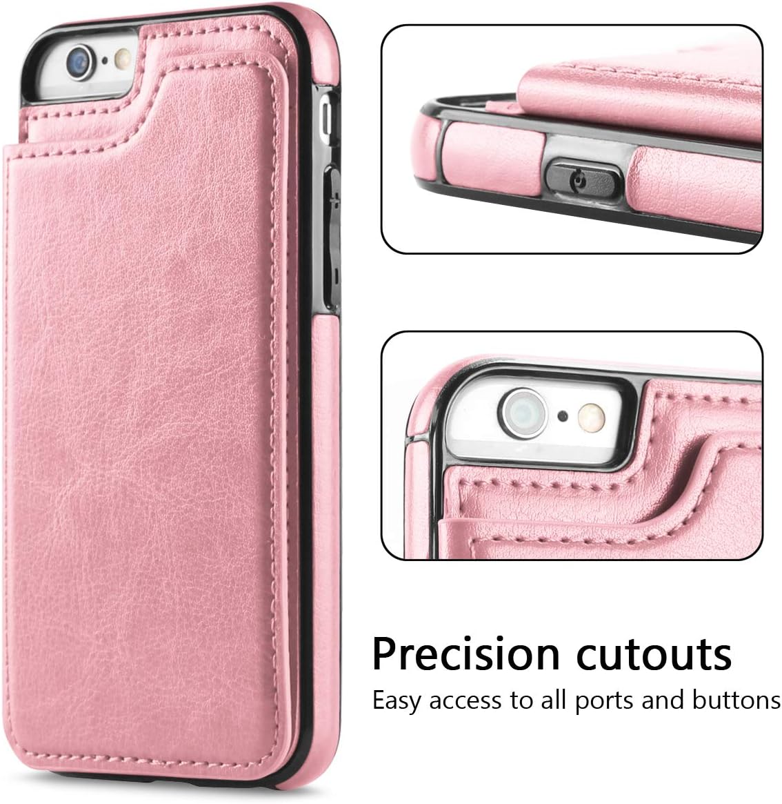 Hoofur iPhone 6s Case, iPhone 6 Case, Slim Fit Premium Leather iPhone 6 Wallet Cases Card Slots Shockproof Folio Flip Protective Shell for Apple iPhone 6/6s (4.7 Inch) (Rose Gold)