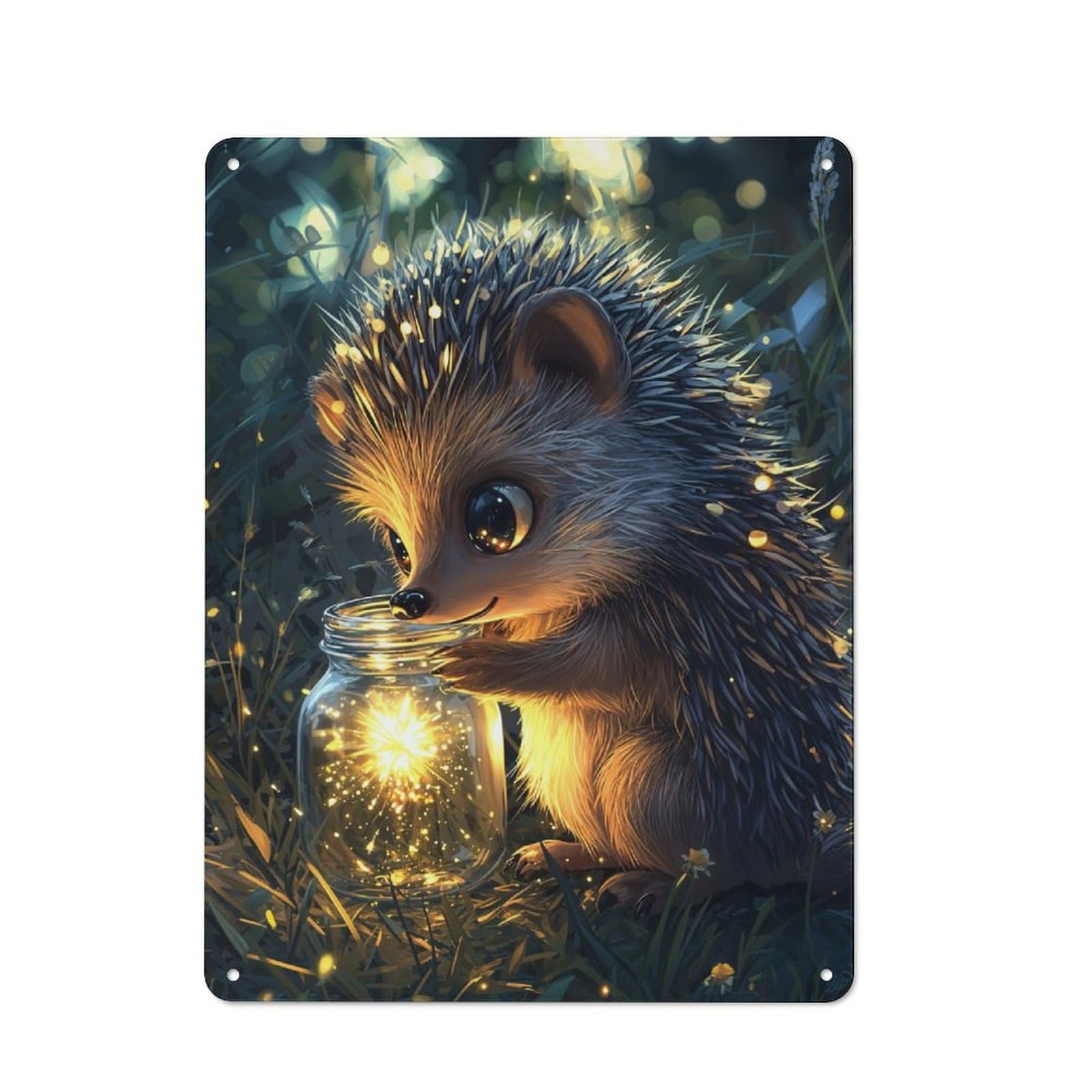 Junmoney Hedgehog With Firefly Jar Vintage Metal Wall Sign 40X30cm For Hobby Room Or Studio, For Hobby Room Decor Fans