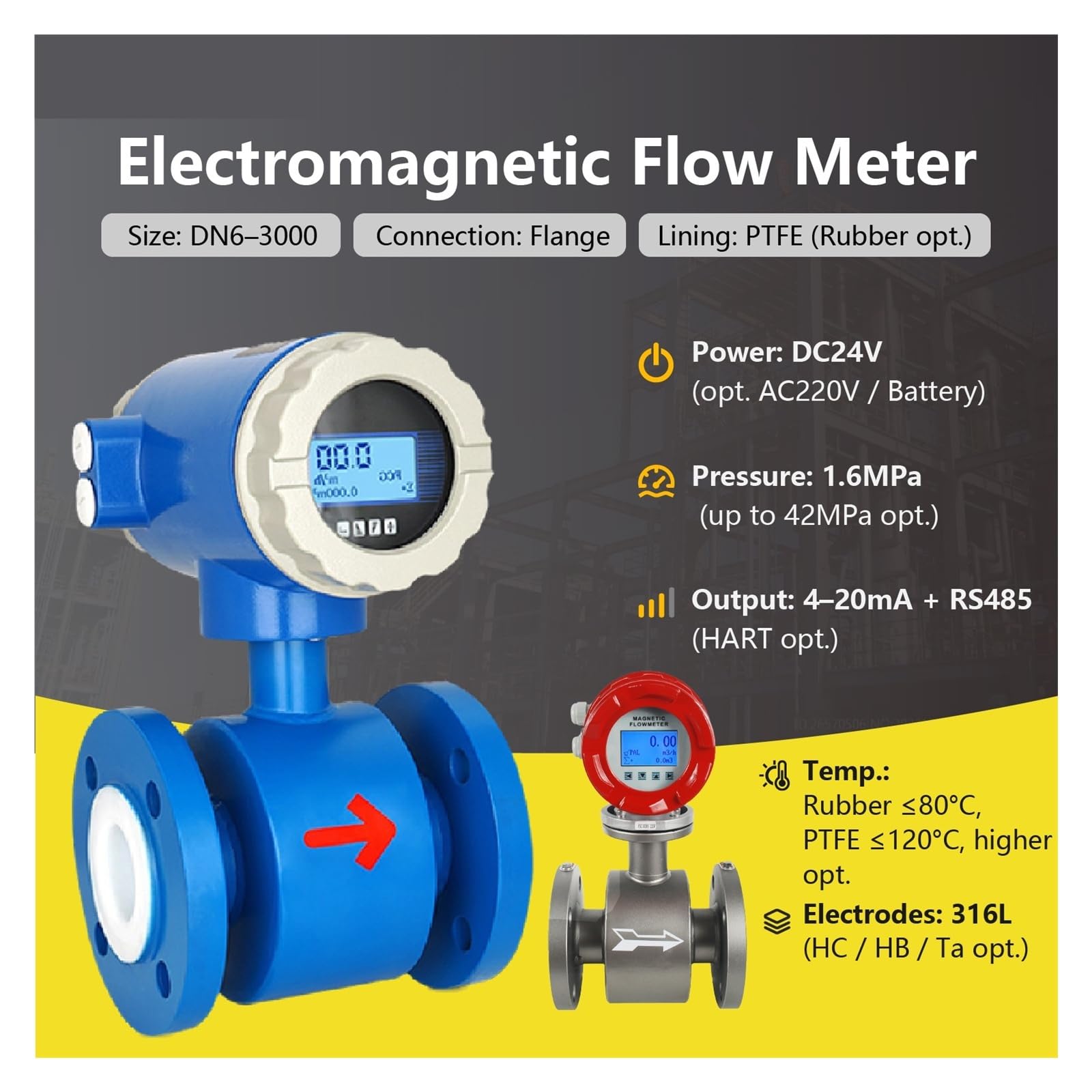 Caudalímetro electromagnético for aguas residuales, líquido de alcantarillado, en línea, 1,6 MPa, con pantalla LCD Garantizar la estabilidad(DN25-normal,220V)