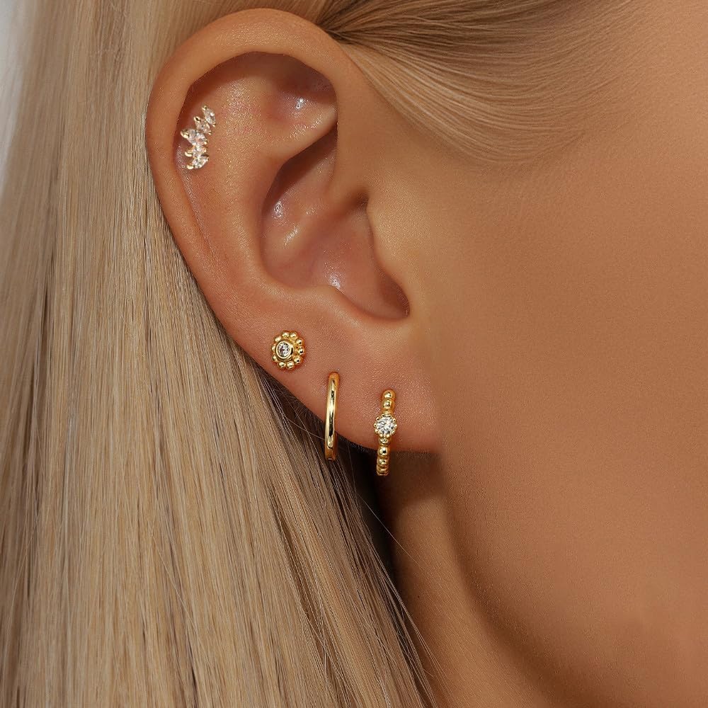 16G Stainless Steel CZ Labret Monroe Lip Rings Conch Helix Tragus Cartilage Flat Back Earrings Studs Hypoallergenic Body Piercing Jewelry 8mm - Image 2