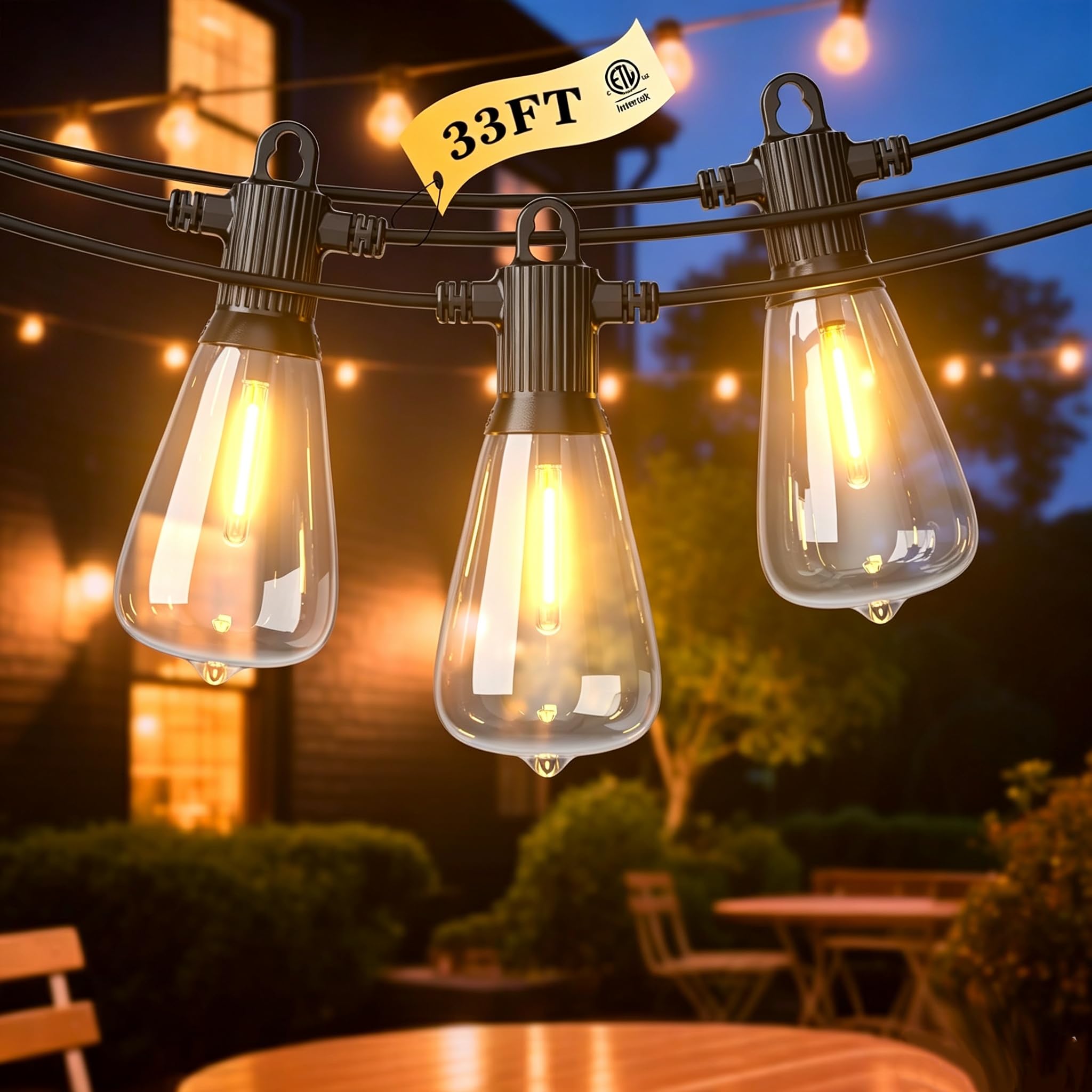 FOOMAN 33FT/10M ST38 Outdoor String Lights Mains Powered 11+1 LED Bulbs