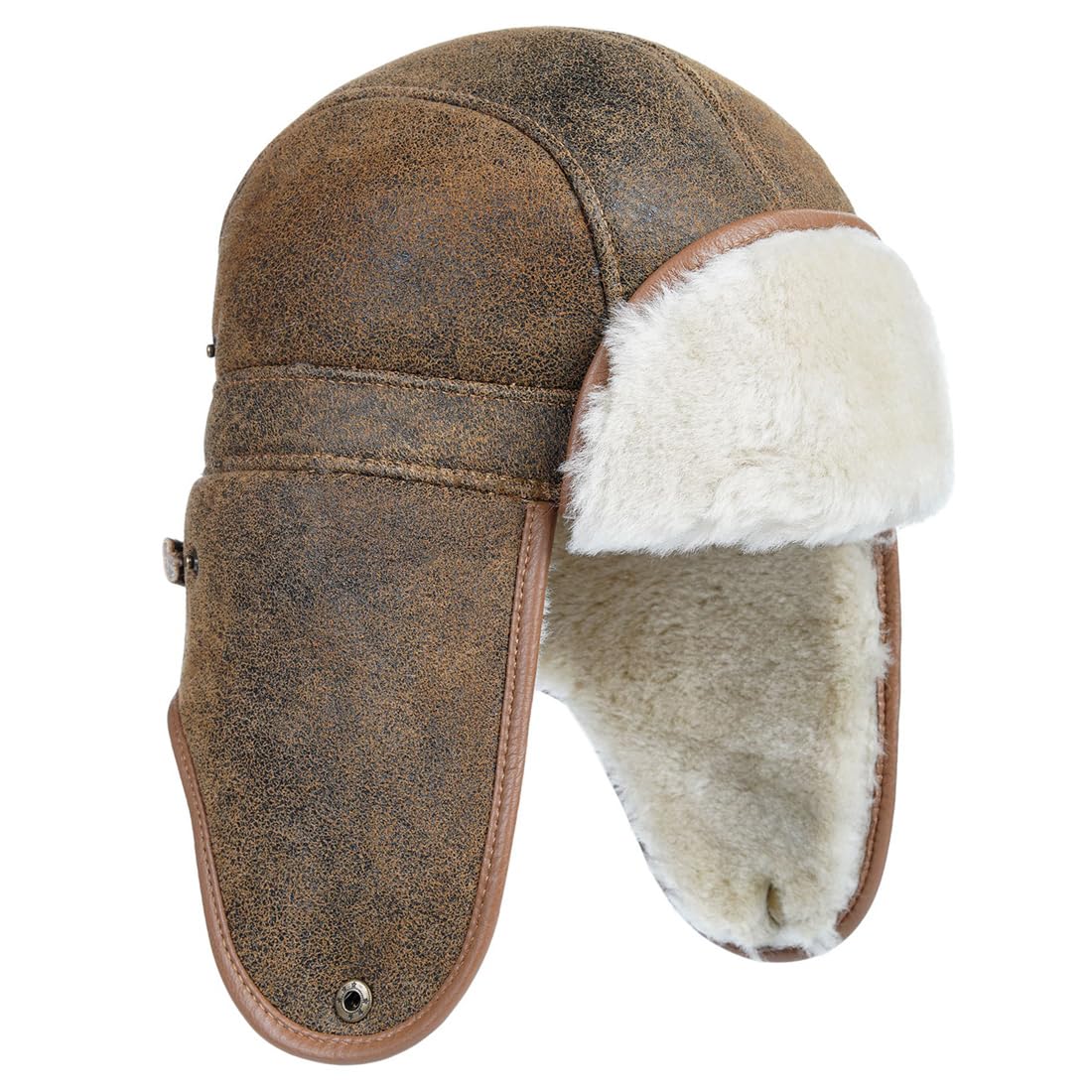 Harssidanzar Gorros de Invierno Gorros de Aviador para los Hombres Las Mujeres Piel de Cordero de Cuero de Sombrero Trapper CU610EU