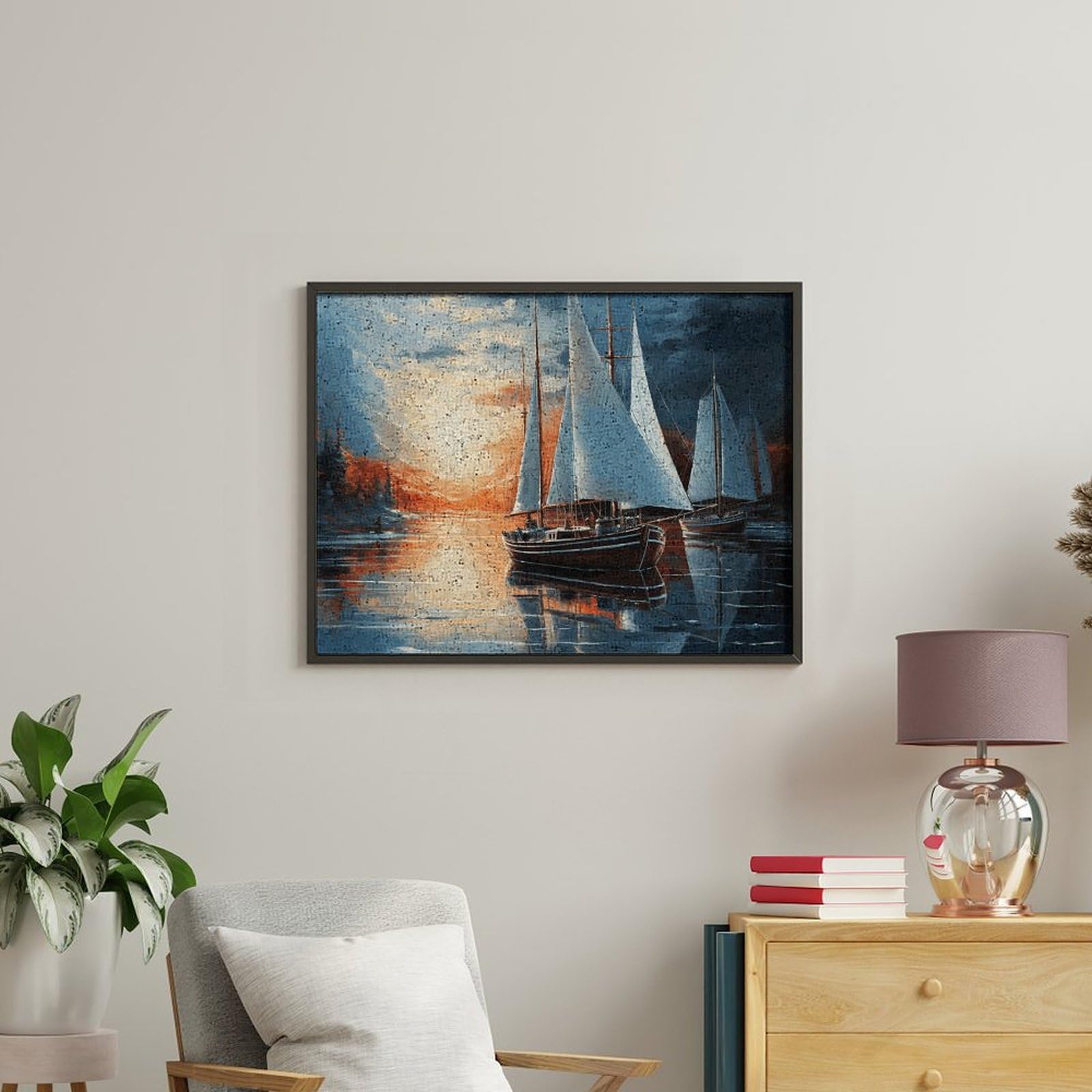 RTBKLYQ Kit di pittura con i numeri per adulti principianti vela paesaggio fai da te digitale pittura a olio tela per kit di pittura regalo decorazione domestica