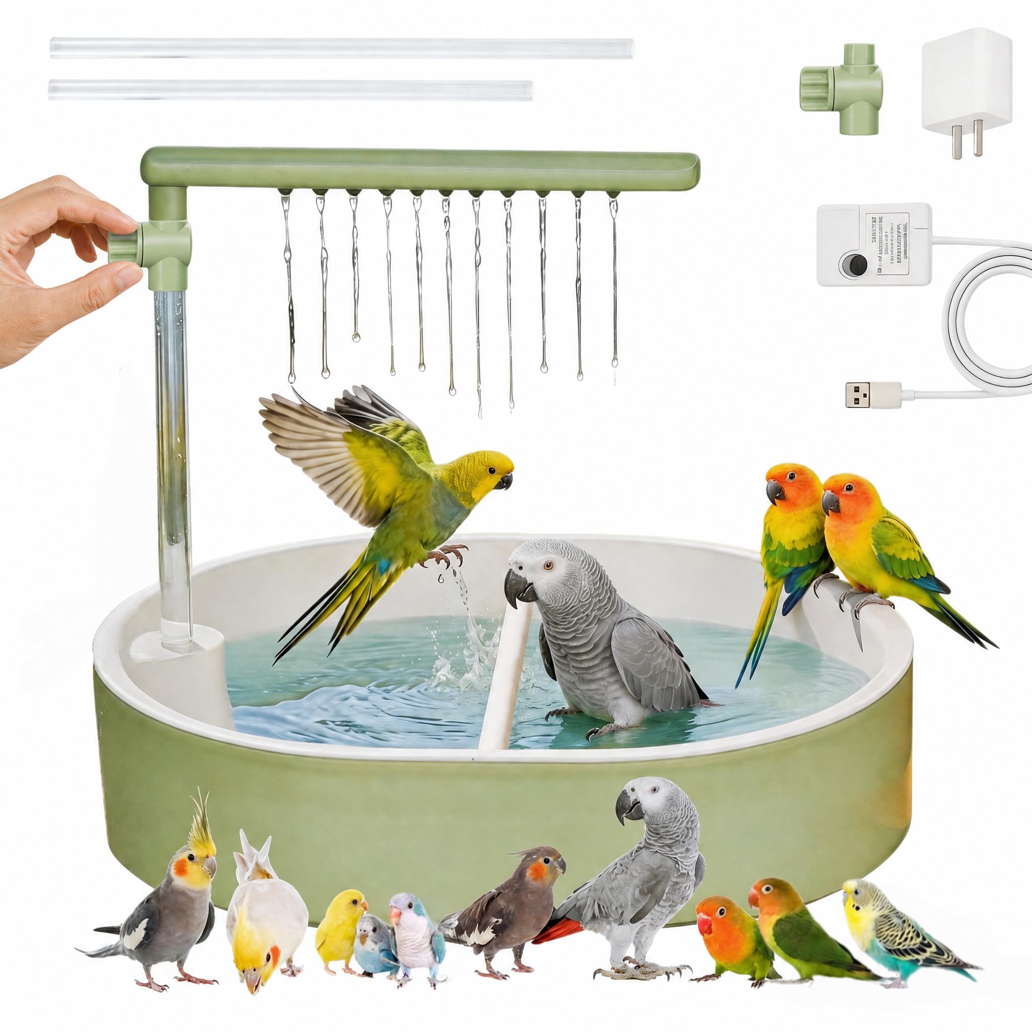 Vasca da bagno per uccelli per gabbia da interni, per pappagalli e uccelli, parrocchetti, vasca da bagno a circolazione automatica per animali domestici, uccelli, piccioncini, calopsitte