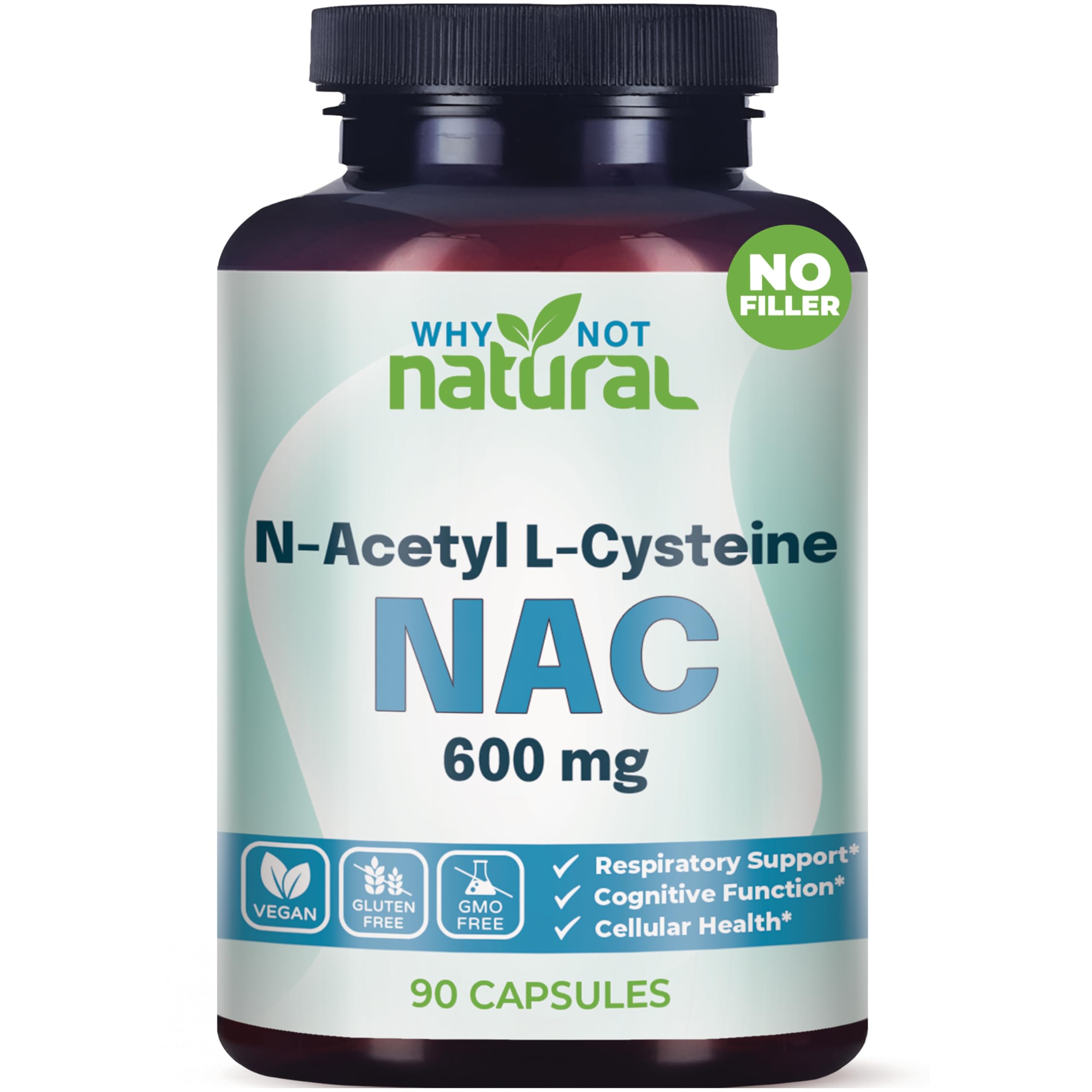 NAC Supplement 600 mg, N-Acetyl Cysteine Capsules, Pure N-Acetylcysteine, No Filler