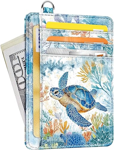 Vista 29 de Cartera delgada para mujer, tarjetero de crédito RFID, carteras minimalistas, con ventana de identificación, tarjetero con llavero, Libélula, Delgado