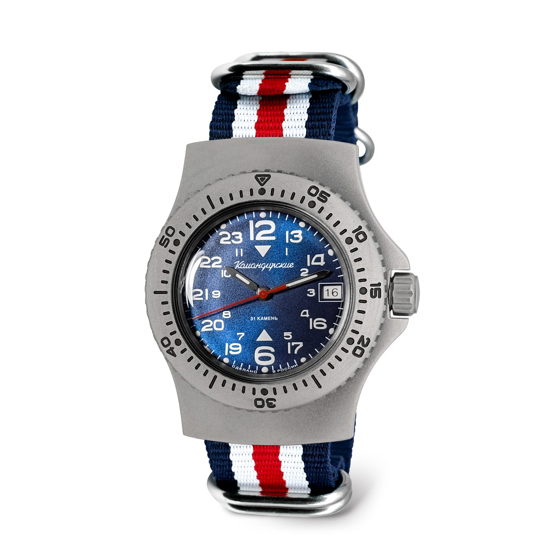 Vostok | Komandirskie Commander Automatic Self-Winding Russian Military Diver Wrist Watch | WR 200 m | Fashion | Business | Casual Men's Watches | Model 280990 5-Stripe Strap