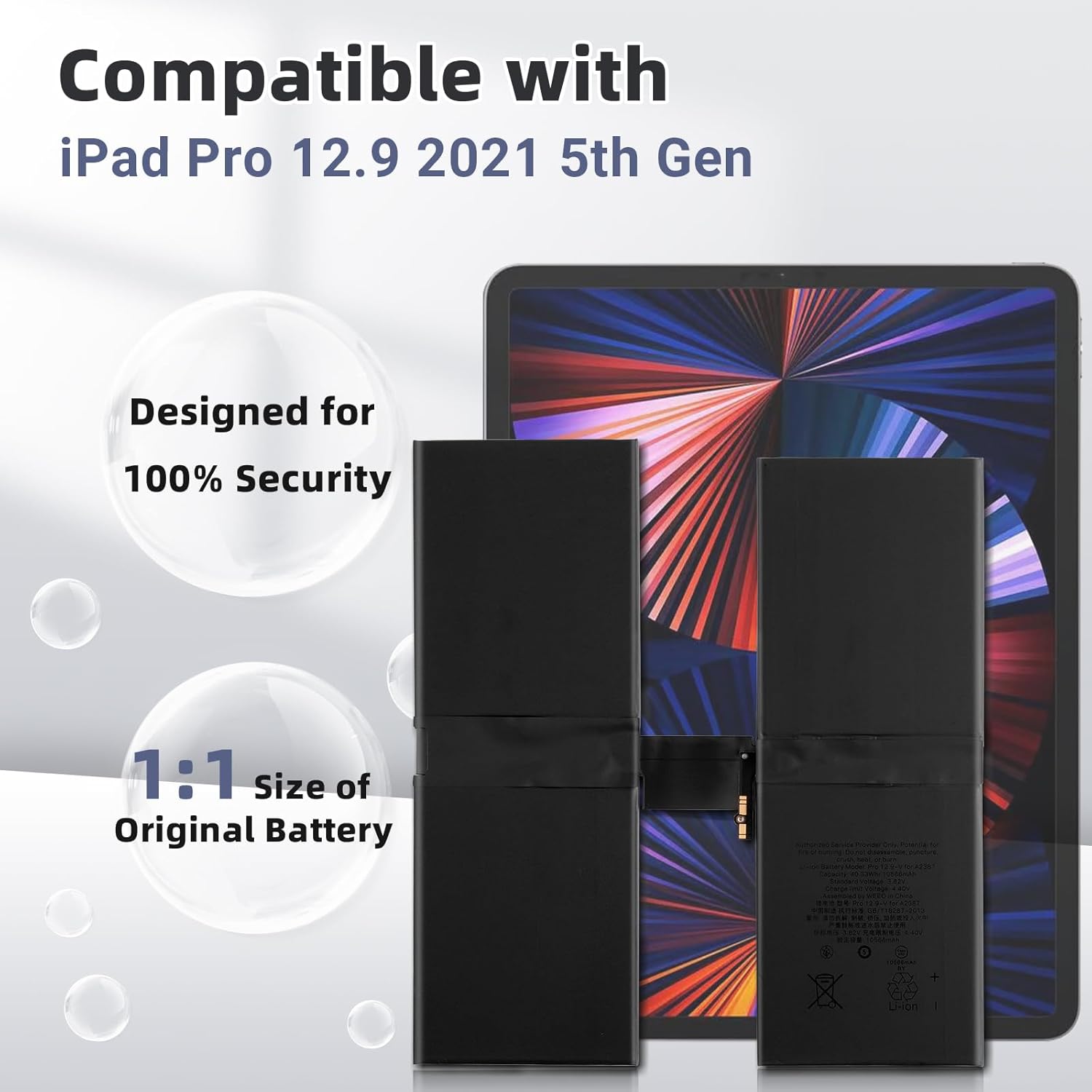 New A2387 Replacement Battery for iPad Pro 12.9 2021 5th Gen A2378 A2379 A2461 A2462 with Technical Toolkit.
