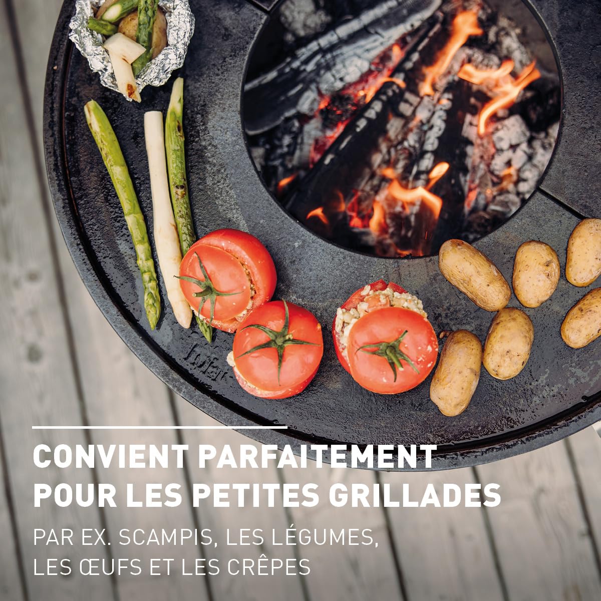 höfats - Bowl 57 - Plaque en fonte Plancha - Pour grillades saines, à faible teneur en substances nocives - Fonte émaillée - Demi-anneau - Accessoires pour bols à feu Bowl