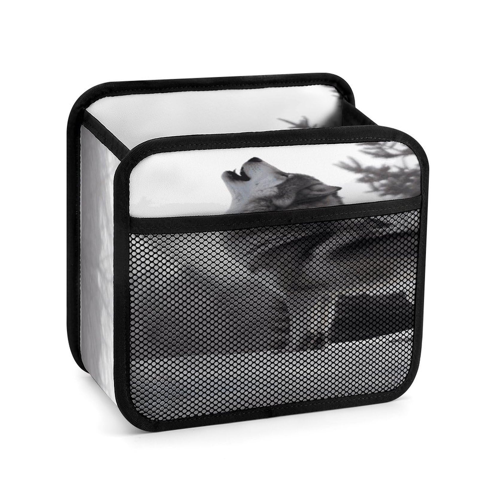 Btcowzrv Style Howling Wolf Car Seat Back Organizer, Pu Leather Hanging Backseat Car Organizer With Elastic Mesh Pocket, Storage Bag For Most Vehicles