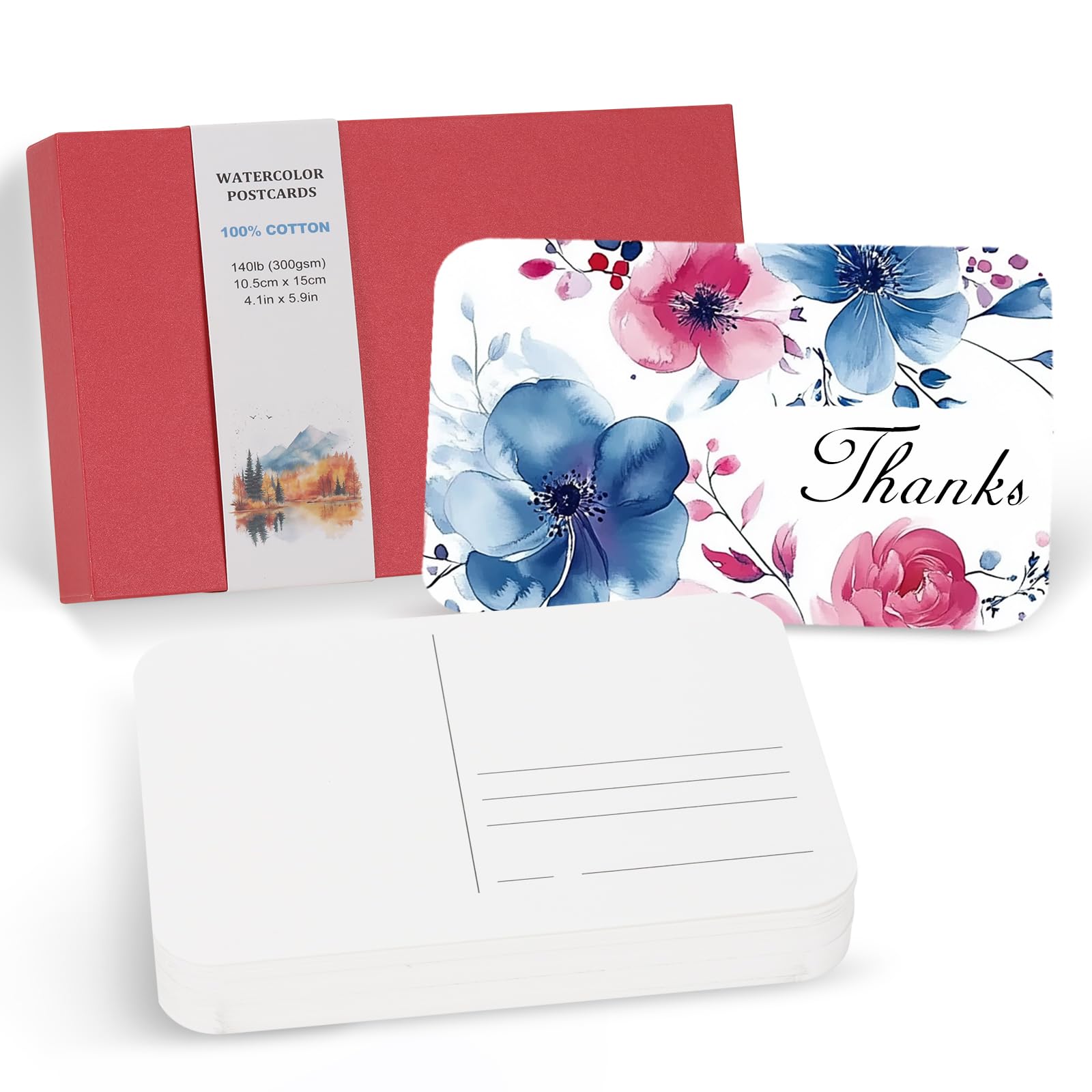 PATIKIL 48 Sheets Watercolor Postcards, 100% Cotton 4x6 Inch Blank Rounded Corners Water Color Paper Post Cards Rough for Mailing Art Painting Drawing, 140lb/300 GSM(Red)
