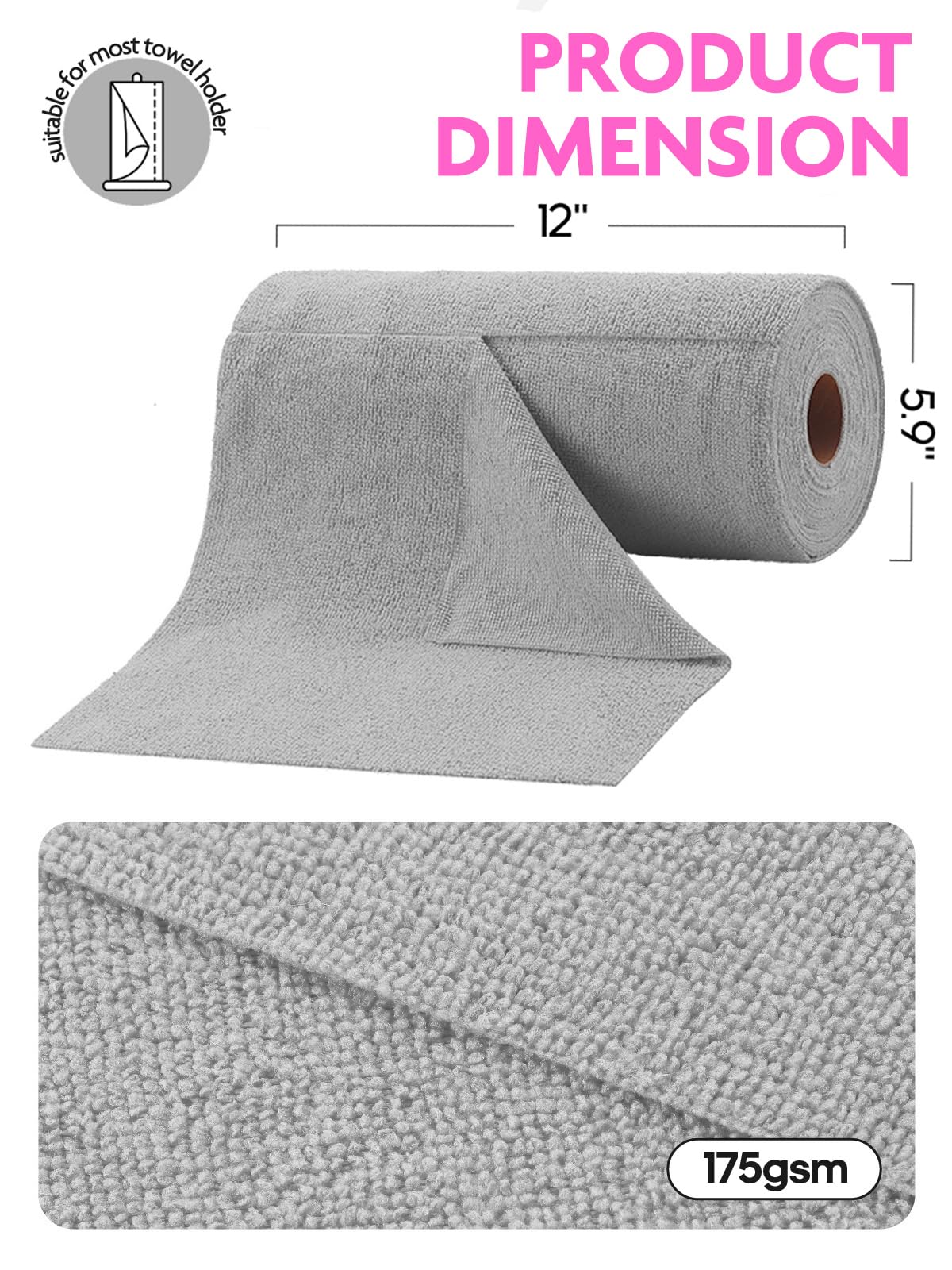 Tear-A-Rag Roll -50 Pack 12 x 12 Microfiber Cleaning Cloth Reusable Towels for Home auto and Shop Grey — view 6