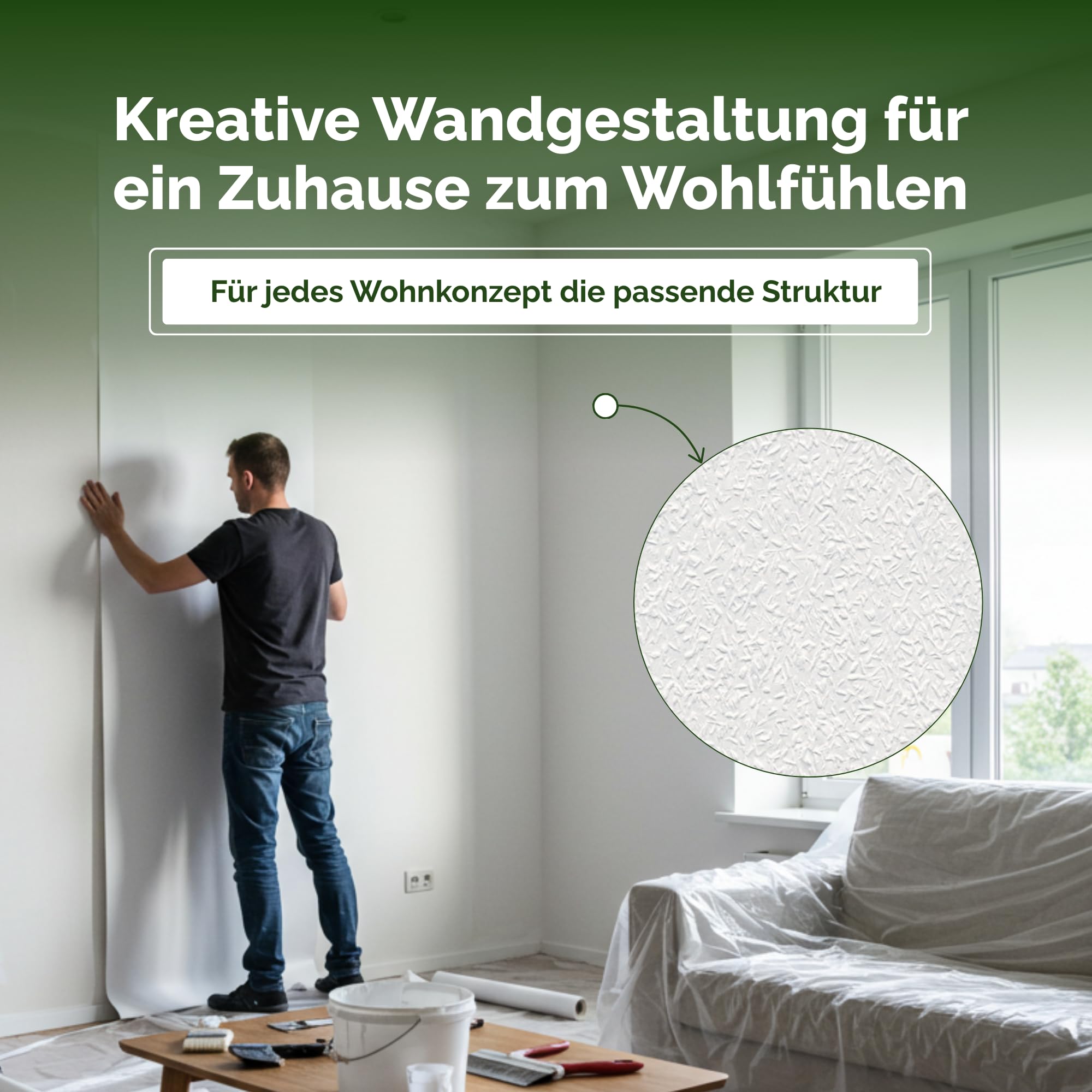 Vliestapete Raufasertapete – Raufaser, 10,05 m x 0,53 m, überstreichbar, atmungsaktiv, Wandtapete Made in Germany