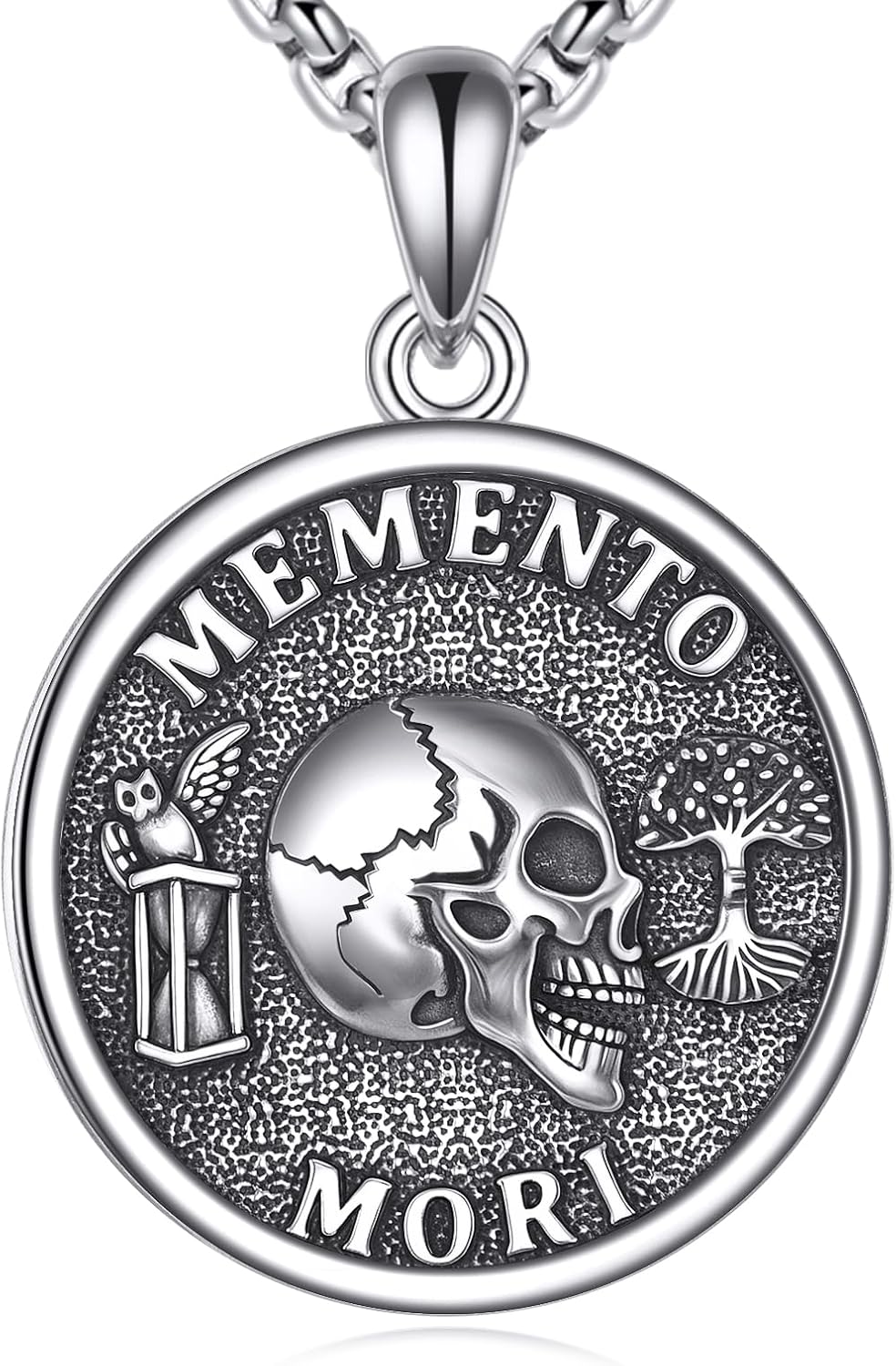 Memento Mori Necklace 925 Sterling Silver Memento Mori Pendant Necklace Skull Jewelry Gifts for Women Men