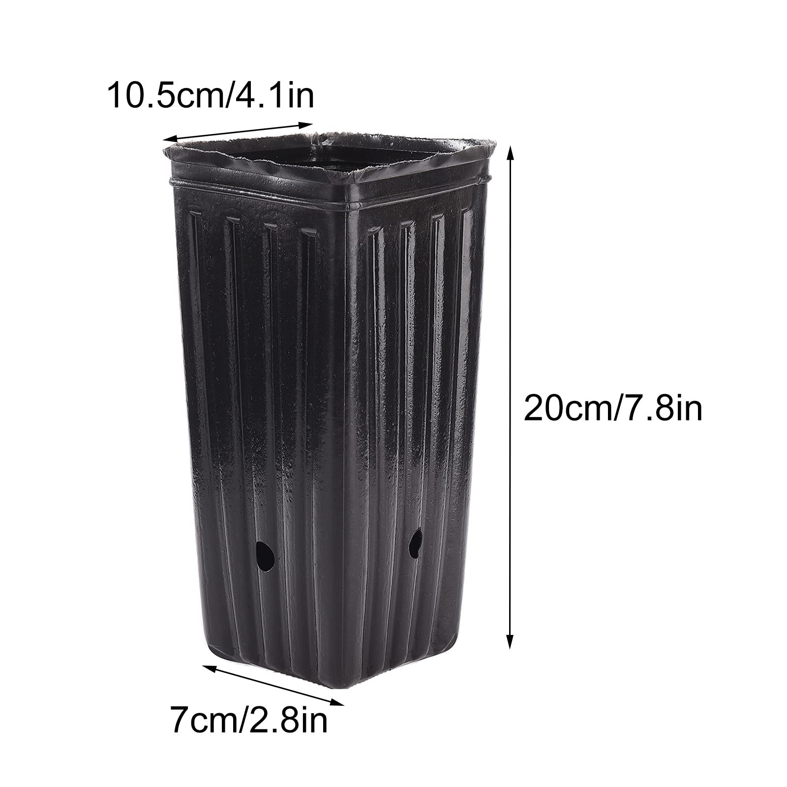 20 Deep Plant Nursery Pots, Plastic Plant Pots with Drain Hole and Saucer, Soft Plastic Seed Starting Container for Indoor and Outdoor Plants,(Black)
