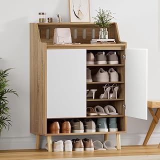 Schuhschrank, Schuhregal, Schuhkommode mit 5 Ebenen, Verstellbaren Ablagen, Schuhaufbewahrung mit Soft-Close-Funktion, Schuhkommode für 15-20 Paar 80x38x116cm