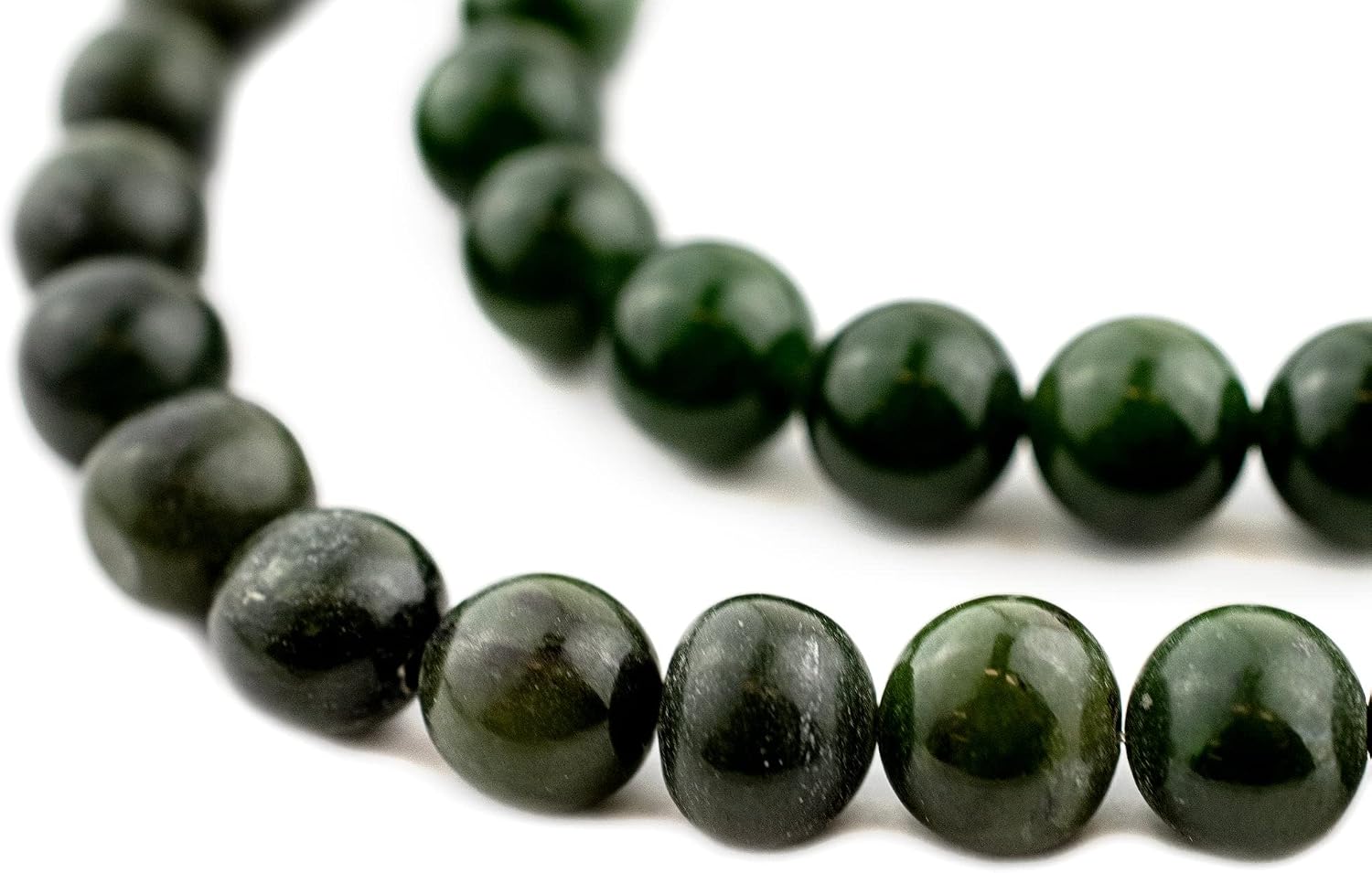 The Bead Chest Round Dark Green Nephrite Jade Beads 10mm Gemstone 16 Inch Strand