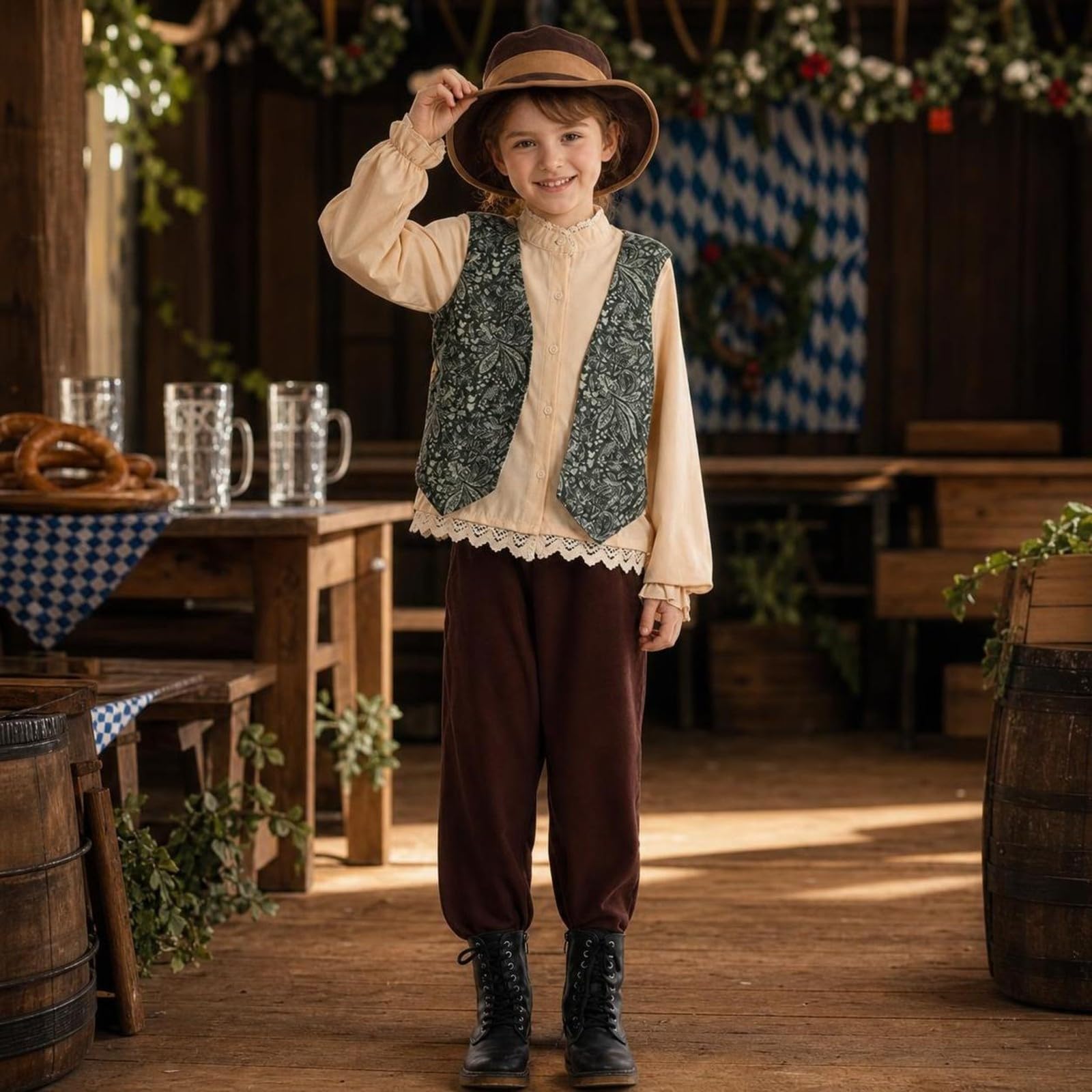Costume Tradizionale Retrò Abbigliamento | Vintage, Abito Folk con Pantaloni, Ampio, per Spettacoli Teatrali, Recite Scolastiche