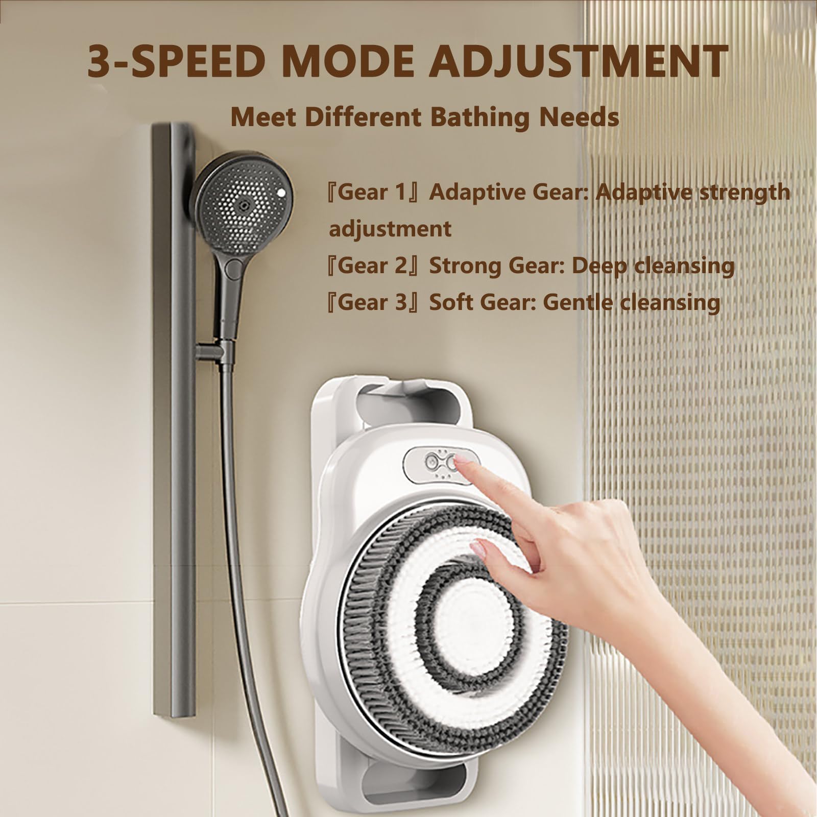 Cepillo Exfoliante Espalda Pared para Ducha, Cepillo EléCtrico con Cabezal 20Cm, Ajuste 3 Velocidades, RotacióN AutomáTica 360°, Exfoliante Corporal para Limpieza Profunda Y Masaje Espalda,White