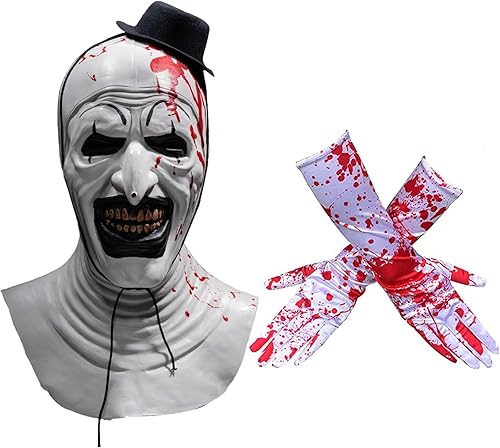 Máscara de payaso de terror de cabeza completa, máscara de payaso aterrador con guante sangriento, máscara de payaso asesino de Halloween, máscara