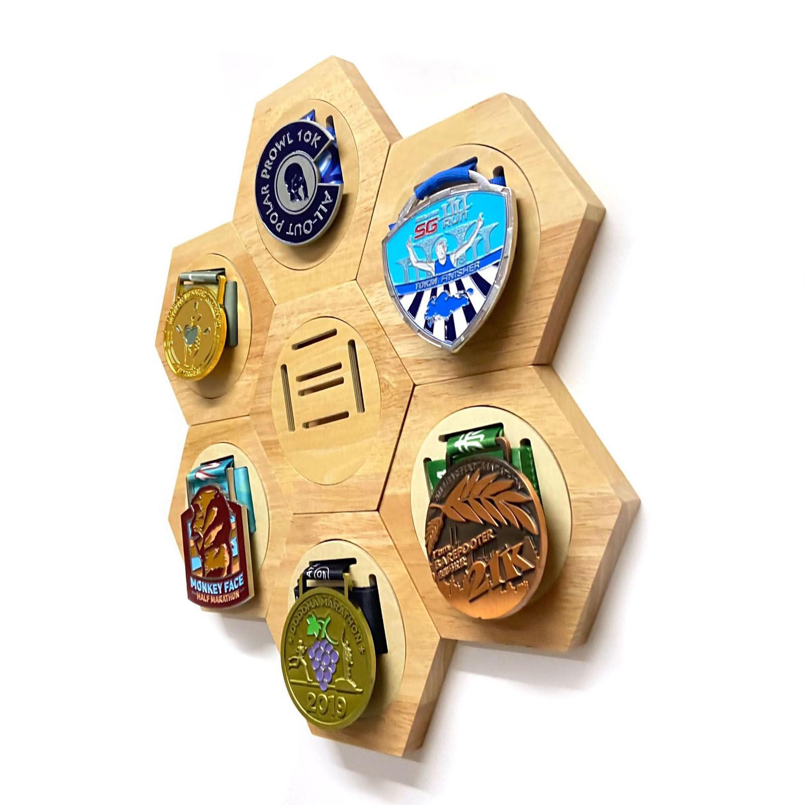 Medaille Aufbewahrungsbox für Läufer, Sport-Medaillenständer, sechseckig, Tropfenform, 2/5/6/7/13 Stück(Hexagon Shape,2Pcs)