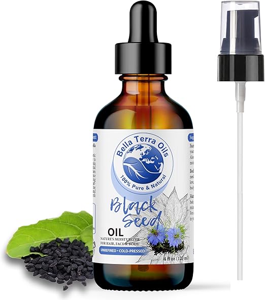 Bella Terra Oils - Black Seed Oil 4oz - Luxuriate in The Richness of Nigella Sativa, High in B-Vitamins, for a Naturally Beautiful Skin