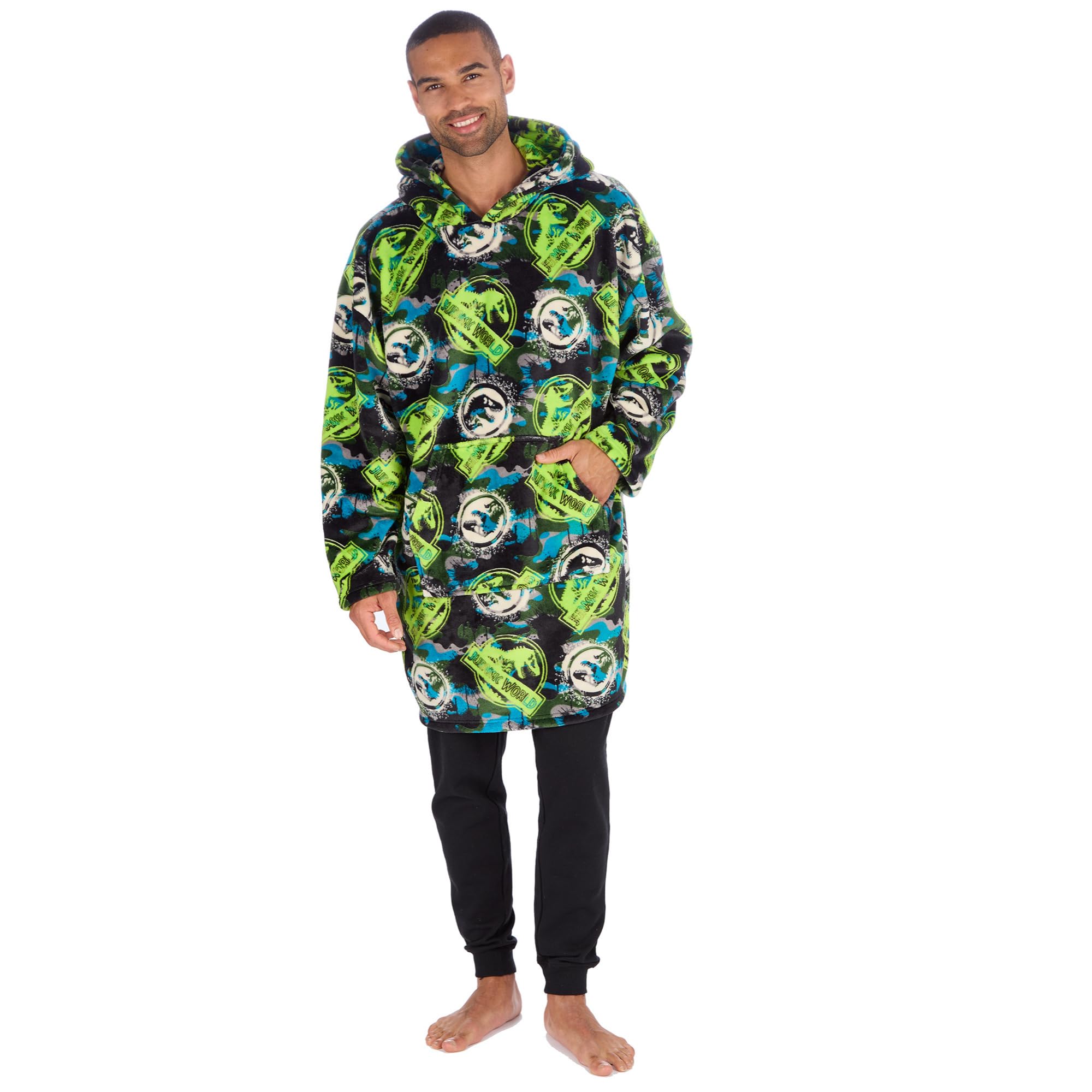 Metzuyan Mens The Grinch Tratan Check Oversized Blanket Hoodie Christmas Baggy Plush Fleece Lounge Top Black One Size