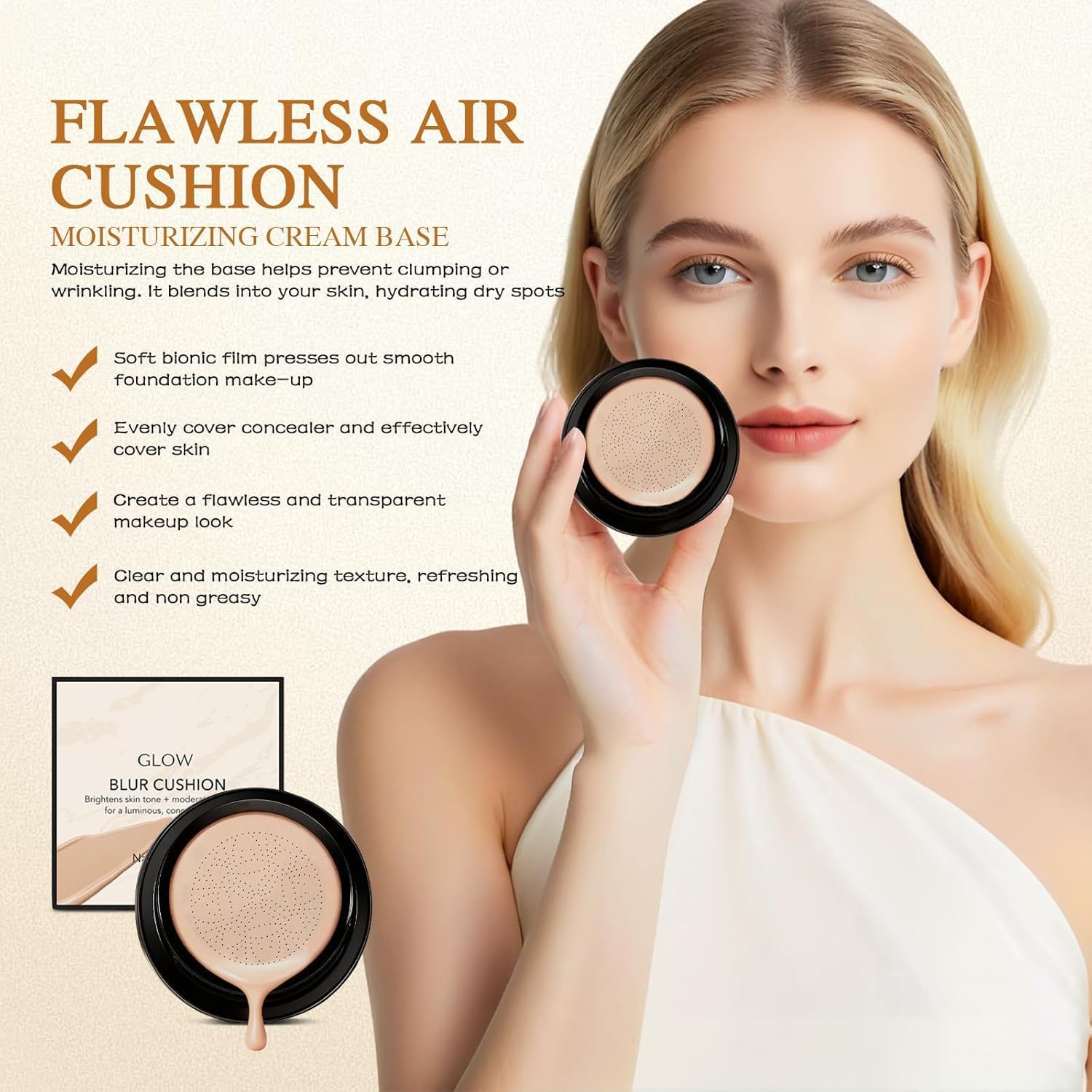 Foundation for Older Women, CC Cream Glow Foundation for Mature Skin, Moisturizing Concealer Brighten Long-Lasting (Natural) — view 2