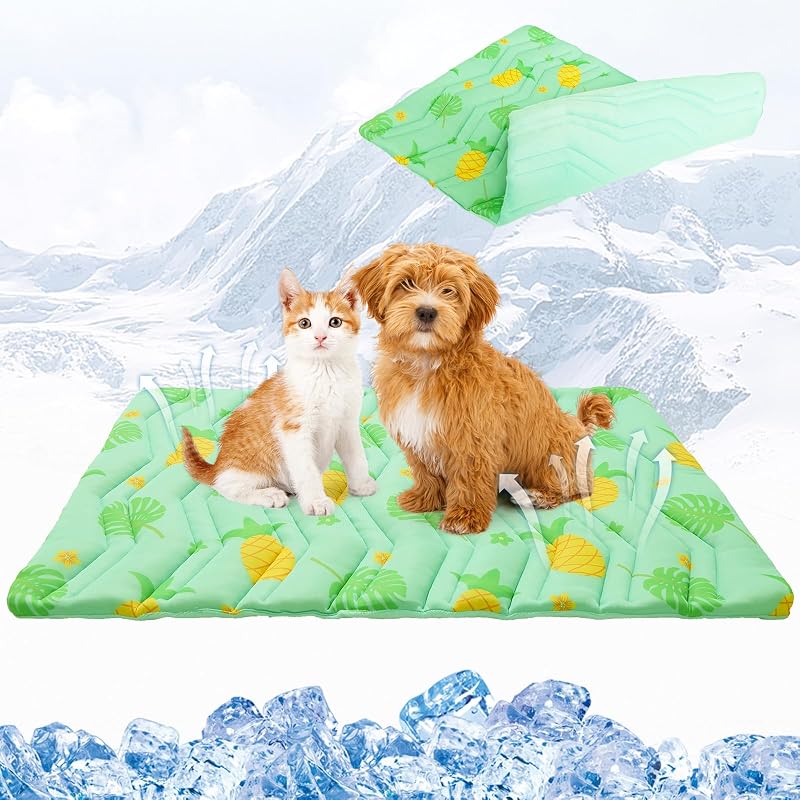 Colchonete refrescante dupla face para gatos e cães pequenos KOOLTAIL, nylon e algodão absorvente, Verde L