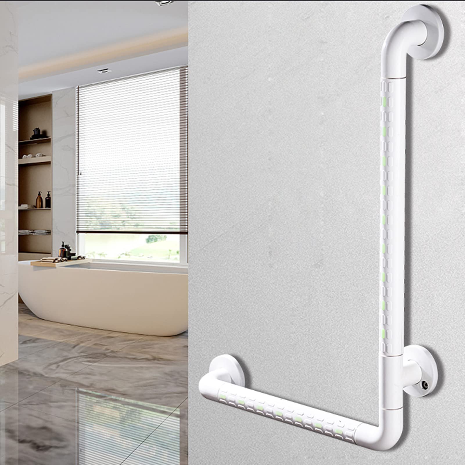 Asa De Seguridad De Acero Inoxidable,Barras De SujecióN Ducha en Forma De L,Asa Antideslizante Para Asidero De BañEra,Ayuda De Seguridad Para BañO Para Personas Mayores,Blanco (70x70cm/27.6x27.6in)