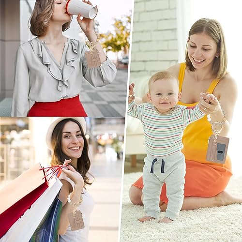 Miniatura 6 de KNGITRYI Billetera con llavero y brazalete para mujer, delgada, protección frente a identificación por radiofrecuencia, ranuras para tarjetas,